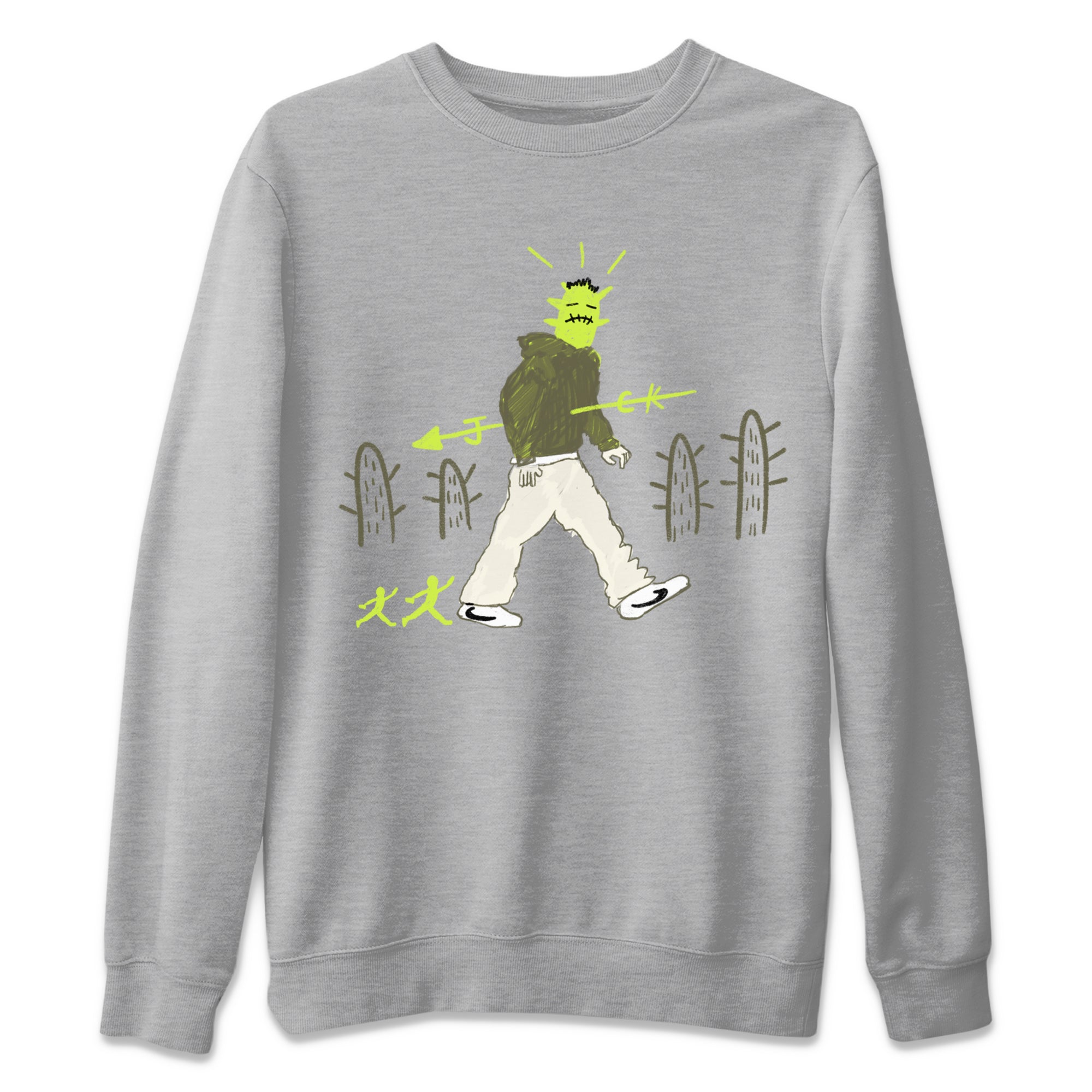 Air Jordan 1 Travis Scott Golf Olive shirt to match jordans Cactus Man sneaker tees 1s Travis Scott Golf Olive Streetwear Brand SNRT Sneaker Tees unisex cotton Heather Grey 2 crew neck shirt