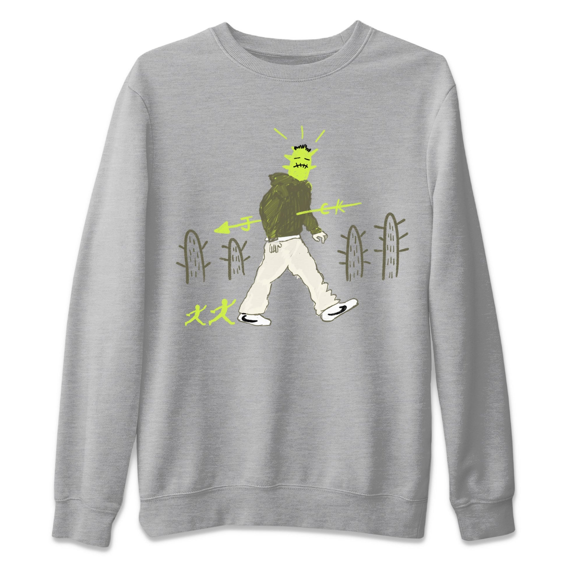 Air Jordan 1 Travis Scott Golf Olive shirt to match jordans Cactus Man sneaker tees 1s Travis Scott Golf Olive Streetwear Brand SNRT Sneaker Tees unisex cotton Heather Grey 2 crew neck shirt