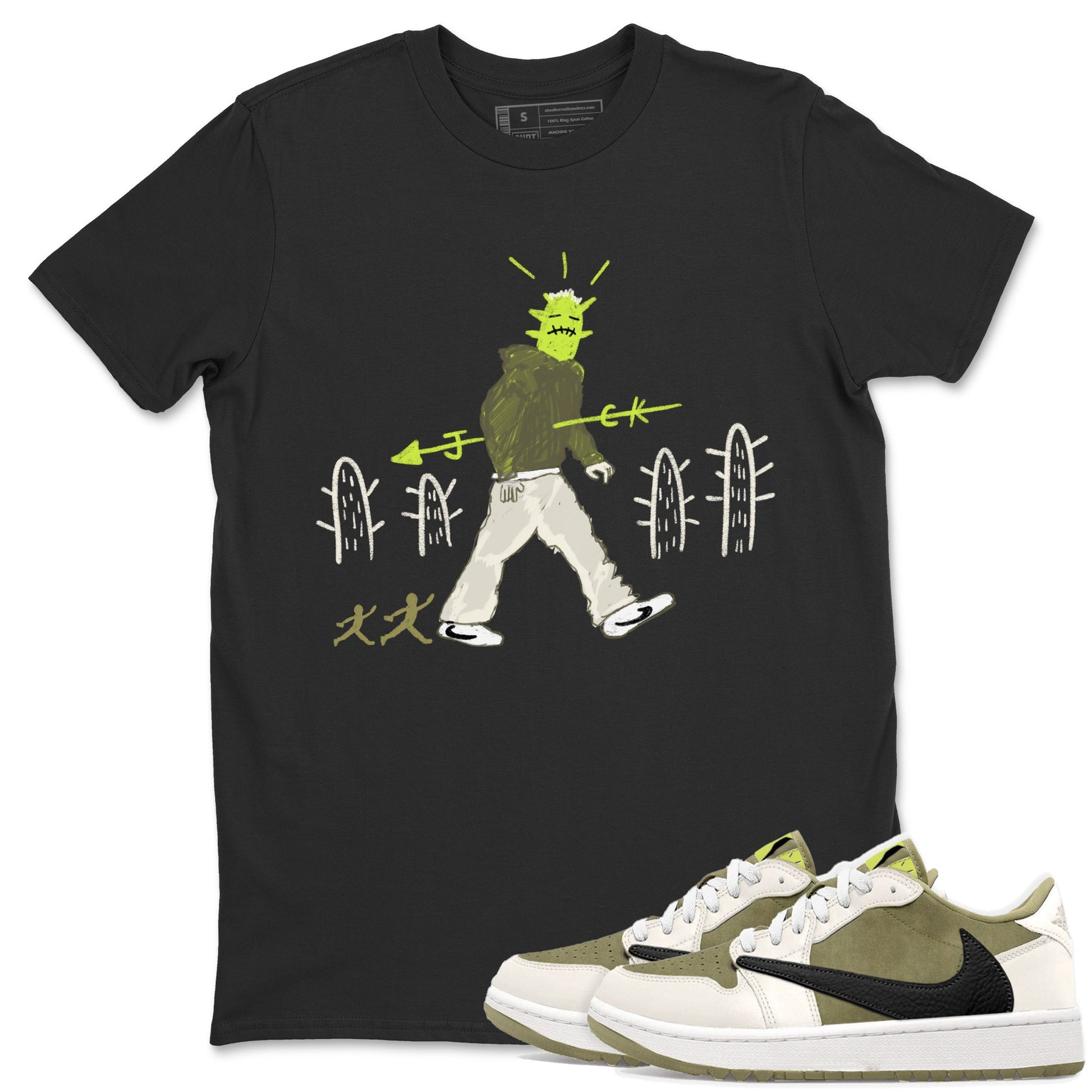 Air Jordan 1 Travis Scott Golf Olive shirt to match jordans Cactus Man sneaker tees 1s Travis Scott Golf Olive Streetwear Brand SNRT Sneaker Tees unisex cotton Black 1 crew neck shirt