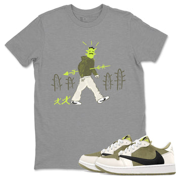 Air Jordan 1 Travis Scott Golf Olive shirt to match jordans Cactus Man sneaker tees 1s Travis Scott Golf Olive Streetwear Brand SNRT Sneaker Tees unisex cotton Heather Grey 1 crew neck shirt
