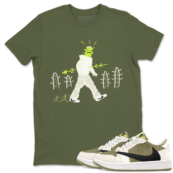 Air Jordan 1 Travis Scott Golf Olive shirt to match jordans Cactus Man sneaker tees 1s Travis Scott Golf Olive Streetwear Brand SNRT Sneaker Tees unisex cotton Military Green 1 crew neck shirt