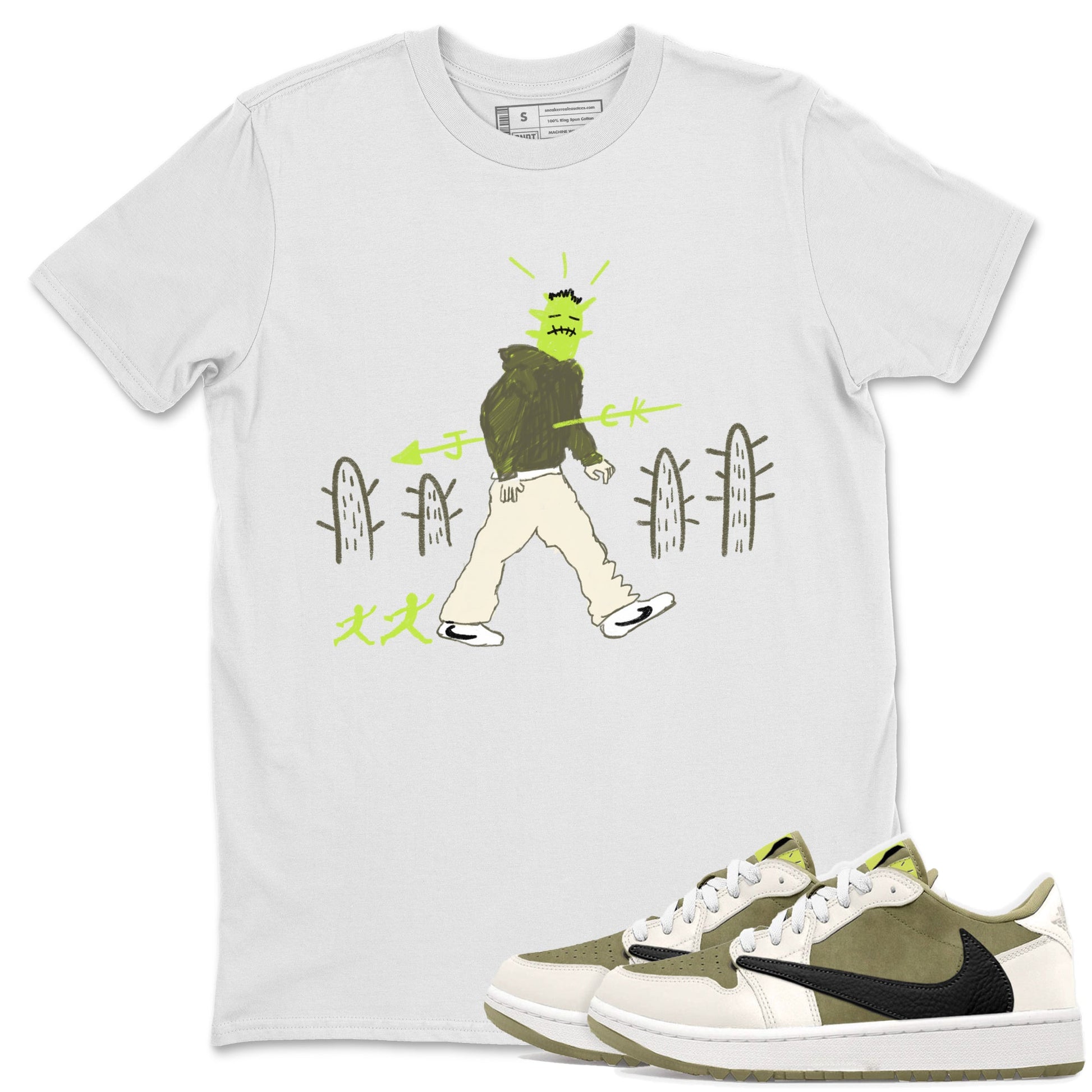 Air Jordan 1 Travis Scott Golf Olive shirt to match jordans Cactus Man sneaker tees 1s Travis Scott Golf Olive Streetwear Brand SNRT Sneaker Tees unisex cotton White 1 crew neck shirt