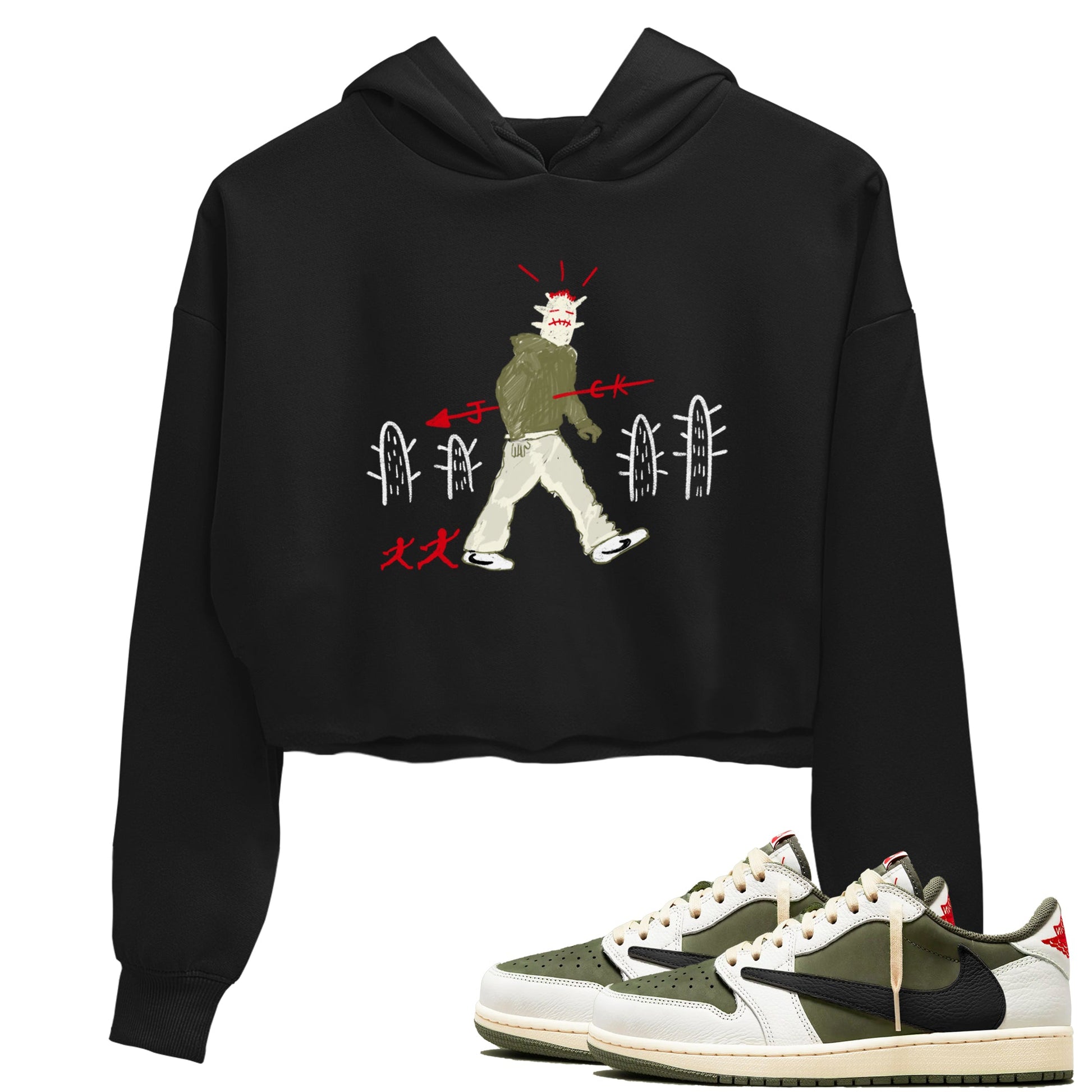1s Travis Scott Medium Olive shirts to match jordans Cactus Man sneaker match tees Air Jordan 1 Travis Scott Medium Olive SNRT Sneaker Tees streetwear brand