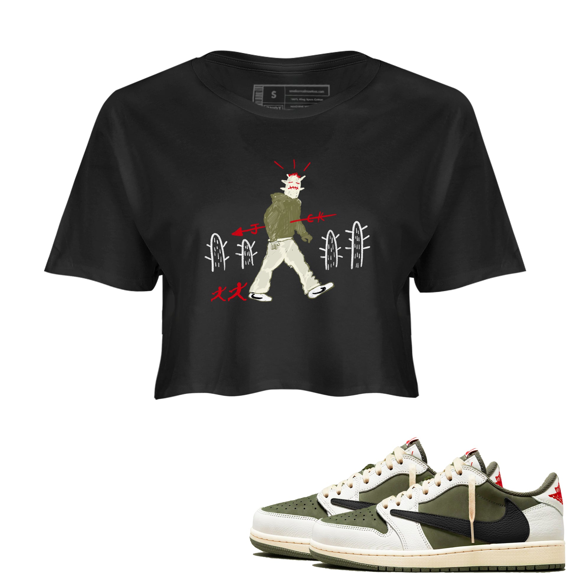 Cactus Man SNRT Sneaker Women's Top - Air Jordan 1 Travis Scott Medium Olive - SNRT Sneaker T-shirts