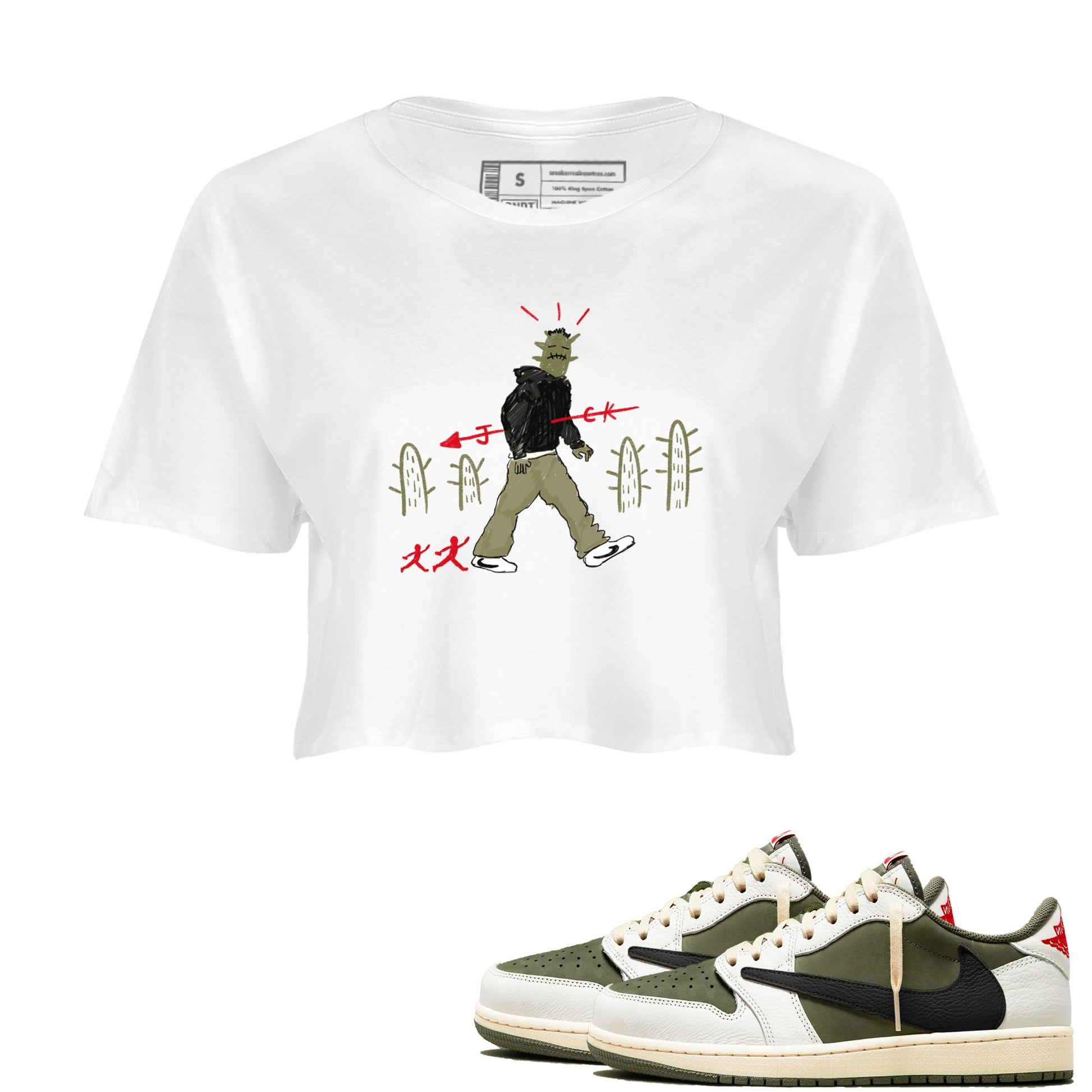 1s Travis Scott Medium Olive shirts to match jordans Cactus Man sneaker match tees Air Jordan 1 Travis Scott Medium Olive SNRT Sneaker Tees streetwear brand