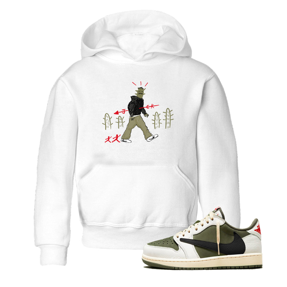 1s Travis Scott Medium Olive shirts to match jordans Cactus Man sneaker match tees Air Jordan 1 Travis Scott Medium Olive SNRT Sneaker Tees streetwear brand