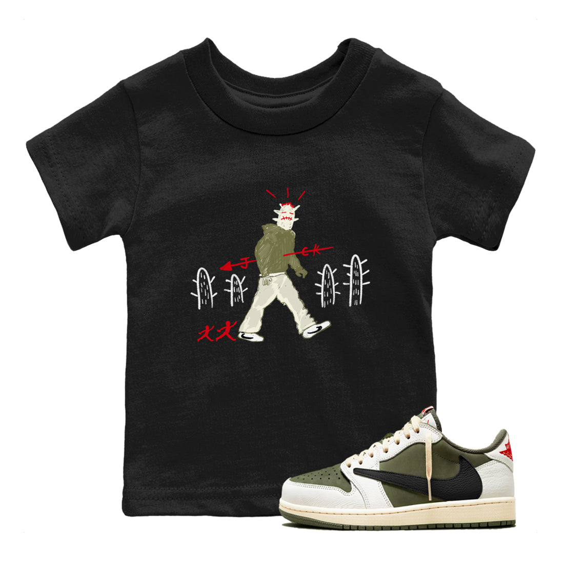 1s Travis Scott Medium Olive shirts to match jordans Cactus Man sneaker match tees Air Jordan 1 Travis Scott Medium Olive SNRT Sneaker Tees streetwear brand