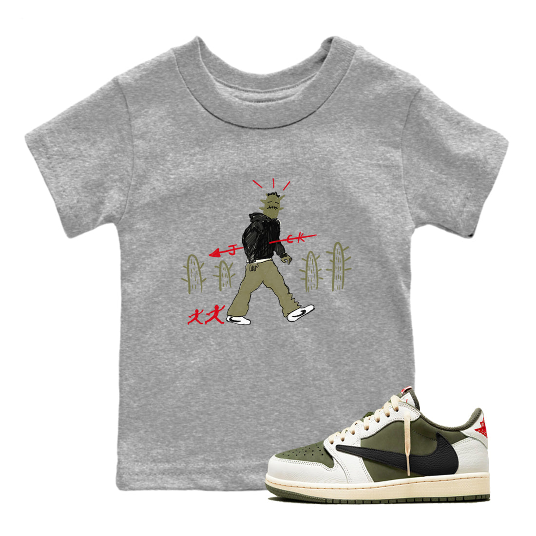 1s Travis Scott Medium Olive shirts to match jordans Cactus Man sneaker match tees Air Jordan 1 Travis Scott Medium Olive SNRT Sneaker Tees streetwear brand