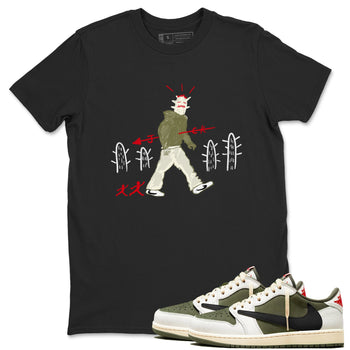 1s Travis Scott Medium Olive shirts to match jordans Cactus Man sneaker match tees Air Jordan 1 Travis Scott Medium Olive SNRT Sneaker Tees streetwear brand