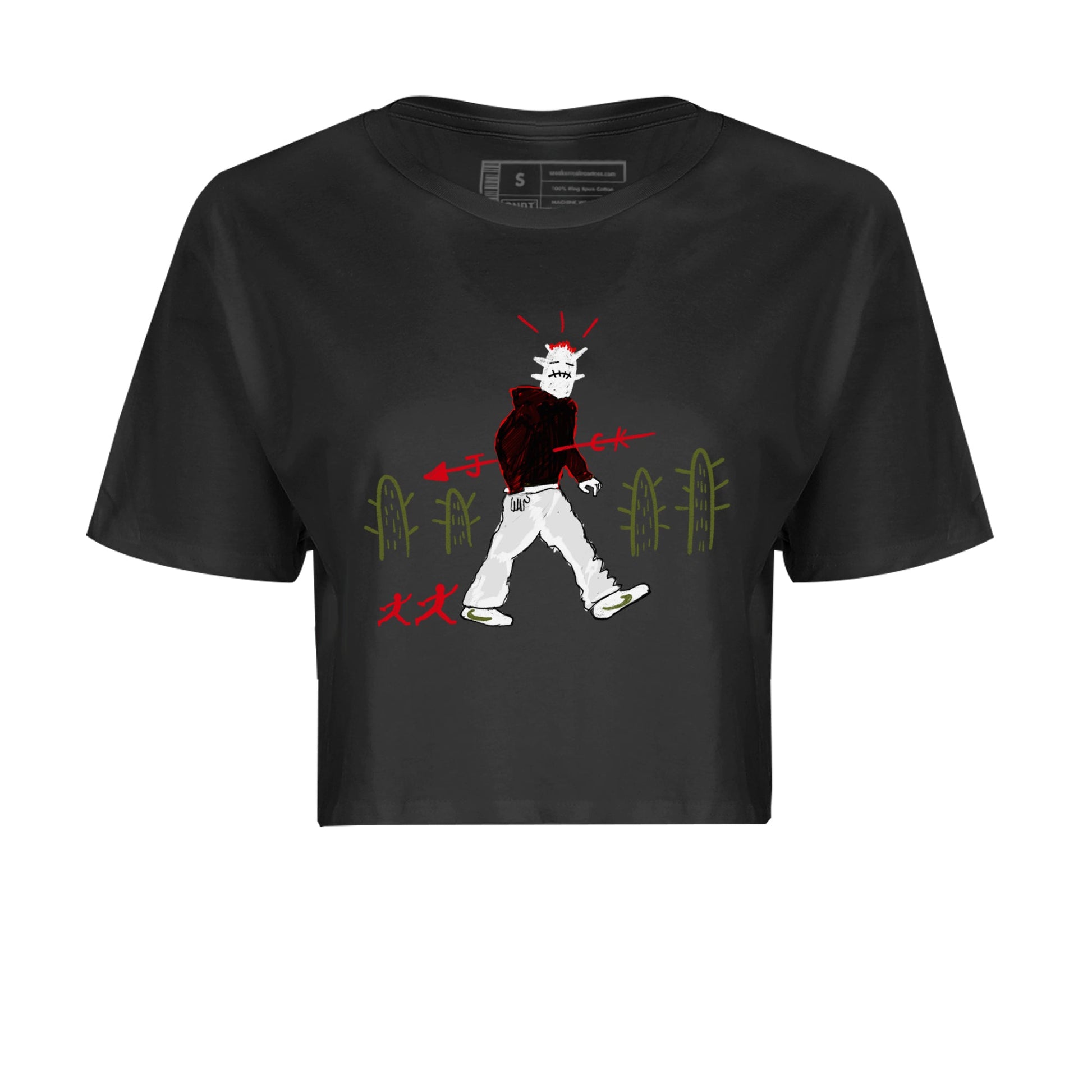 Air Jordan 1 Travis Scott Olive shirt to match jordans Cactus Man sneaker tees Air Jordan 1 Travis Scott Olive Streetwear Brand Streetwear Brand SNRT Sneaker Release Tees Black 2 crop length shirt