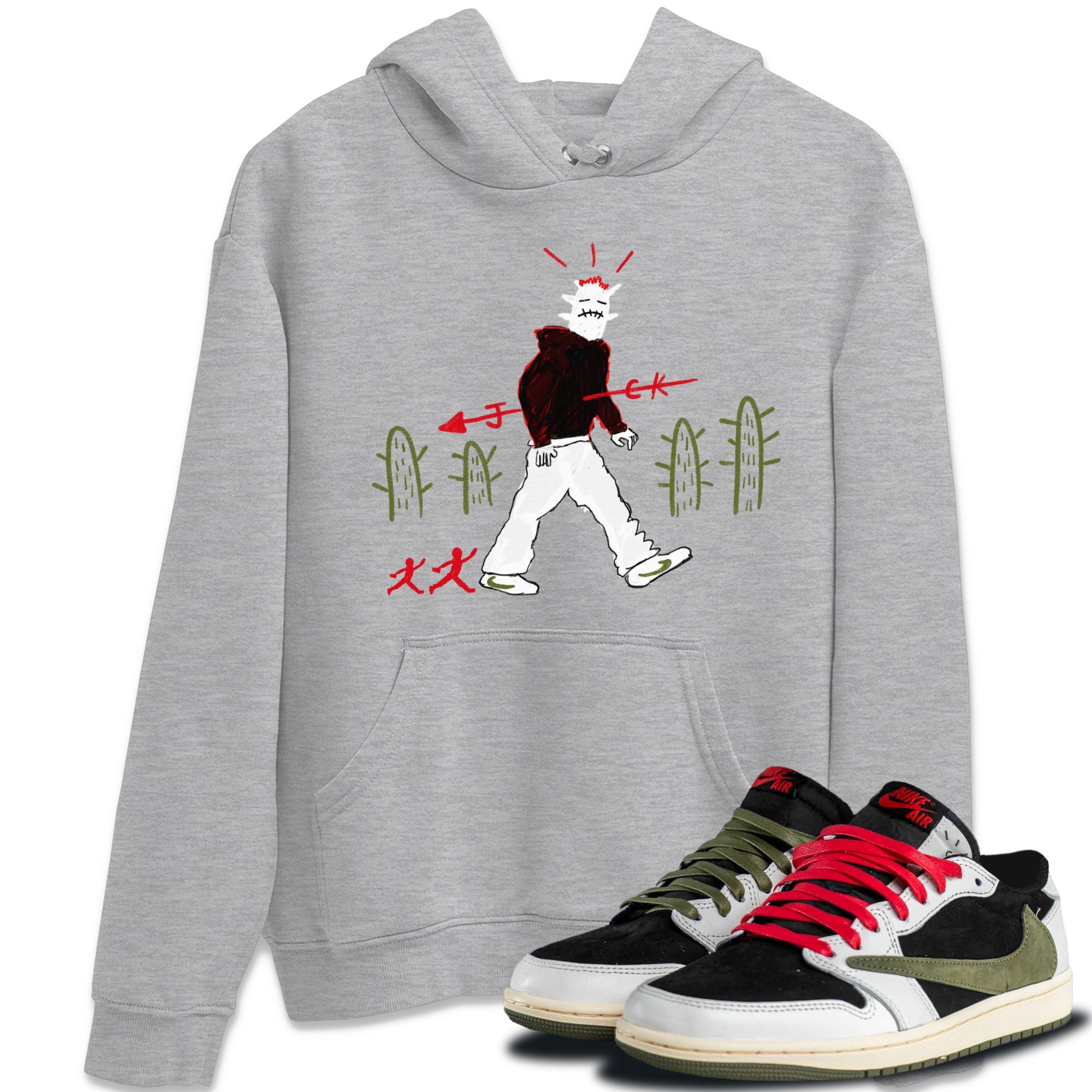 Air Jordan 1 Travis Scott Olive shirt to match jordans Cactus Man sneaker tees Air Jordan 1 x Travis Scott x Olive Streetwear Brand SNRT Sneaker Tees unisex cotton Heather Grey 1 crew neck shirt