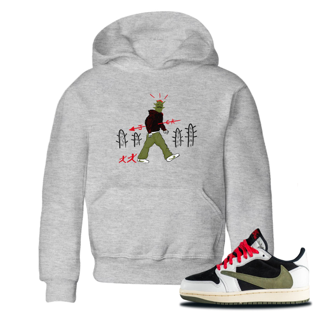 Air Jordan 1 Travis Scott Olive shirt to match jordans Cactus Man sneaker tees Air Jordan 1 Travis Scott Olive SNRT sneaker release tees baby toddler Heather Grey 1 cotton Shirt