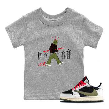 Air Jordan 1 Travis Scott Olive shirt to match jordans Cactus Man sneaker tees Air Jordan 1 Travis Scott Olive SNRT sneaker release tees baby toddler Heather Grey 1 cotton Shirt