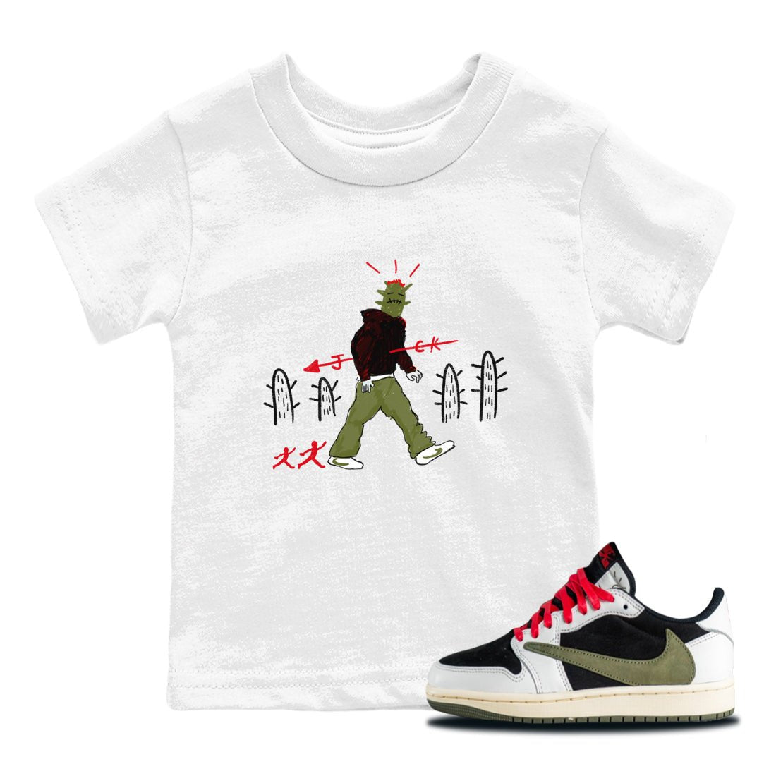 Air Jordan 1 Travis Scott Olive shirt to match jordans Cactus Man sneaker tees Air Jordan 1 Travis Scott Olive SNRT sneaker release tees baby toddler White 1 cotton Shirt