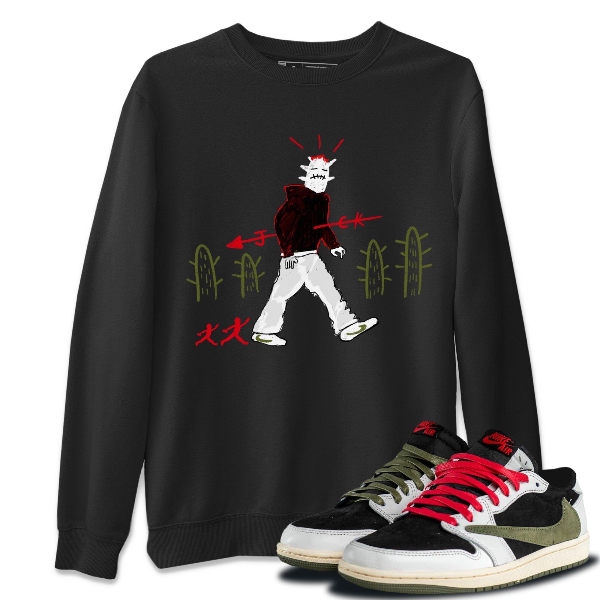 Air Jordan 1 Travis Scott Olive shirt to match jordans Cactus Man sneaker tees Air Jordan 1 x Travis Scott x Olive Streetwear Brand SNRT Sneaker Tees unisex cotton Black 1 crew neck shirt