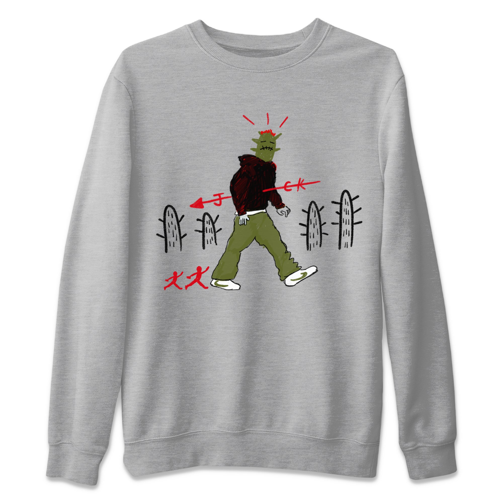 Air Jordan 1 Travis Scott Olive shirt to match jordans Cactus Man sneaker tees Air Jordan 1 x Travis Scott x Olive Streetwear Brand SNRT Sneaker Tees unisex cotton Heather Grey 2 crew neck shirt