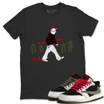 Air Jordan 1 Travis Scott Olive shirt to match jordans Cactus Man sneaker tees Air Jordan 1 x Travis Scott x Olive Streetwear Brand SNRT Sneaker Tees unisex cotton Black 1 crew neck shirt
