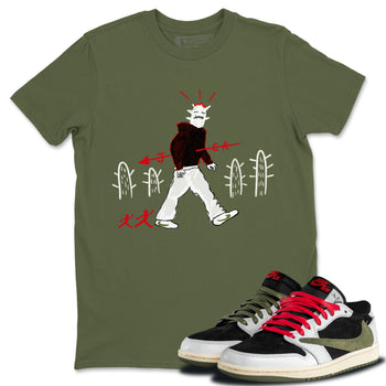 Air Jordan 1 Travis Scott Olive shirt to match jordans Cactus Man sneaker tees Air Jordan 1 x Travis Scott x Olive Streetwear Brand SNRT Sneaker Tees unisex cotton Military Green 1 crew neck shirt
