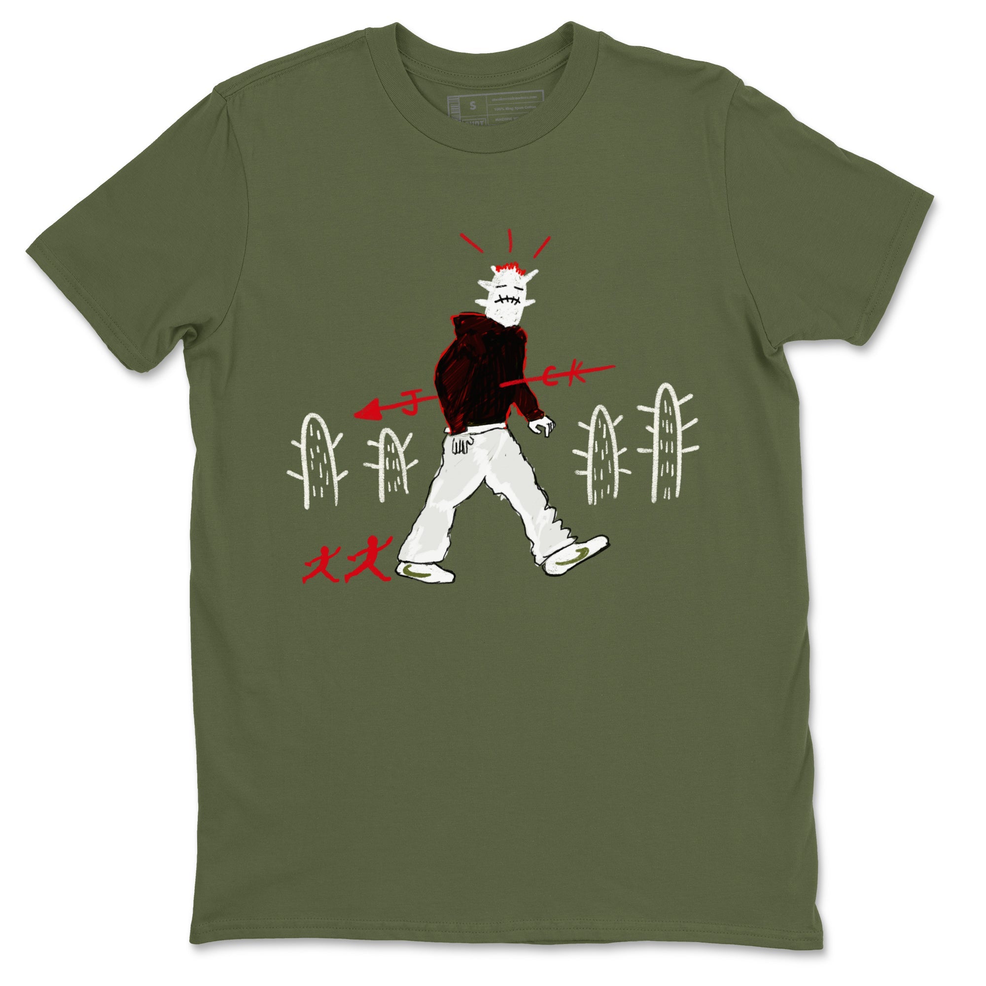 Air Jordan 1 Travis Scott Olive shirt to match jordans Cactus Man sneaker tees Air Jordan 1 x Travis Scott x Olive Streetwear Brand SNRT Sneaker Tees unisex cotton Military Green 2 crew neck shirt