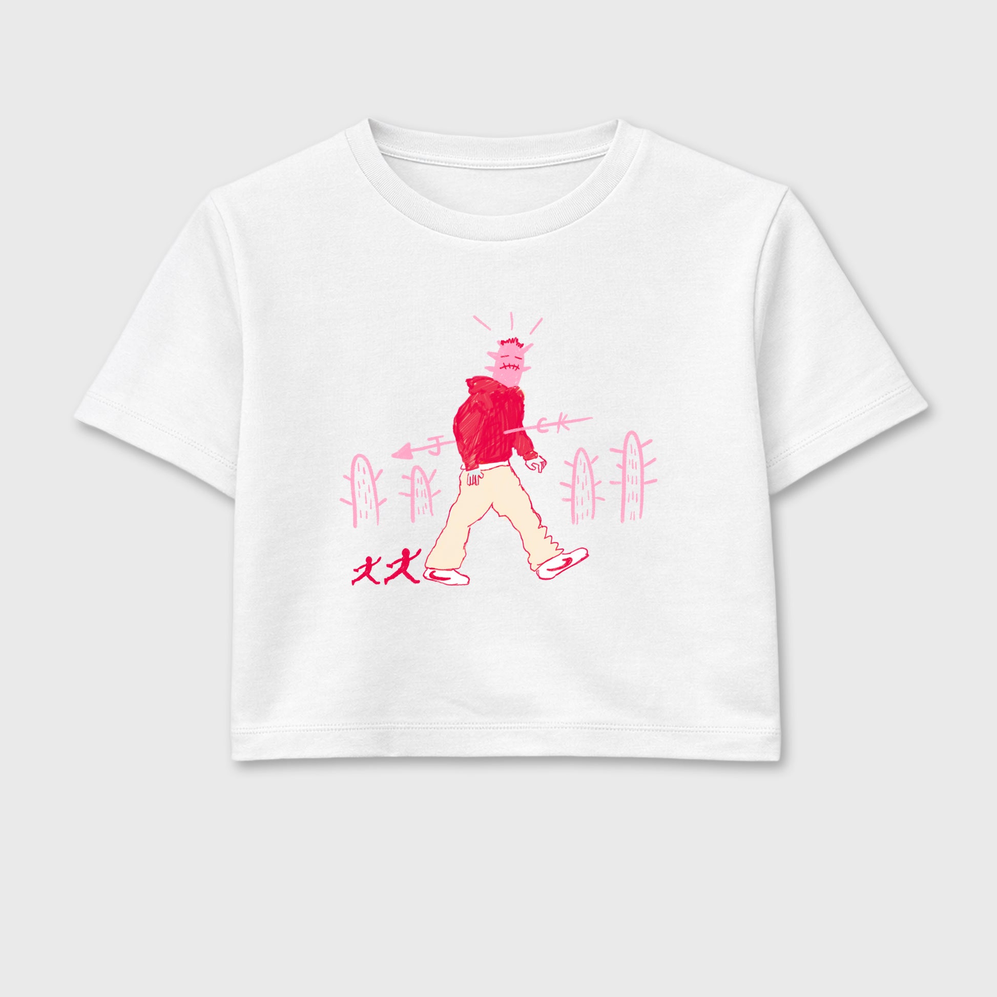 Cactus Man women’s crop tee designed to match the Air Jordan 1 Travis Scott Tropical Pink, featuring coordinated White 2 options for a perfect streetwear vibe.