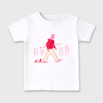 Cactus Man affordable baby and kids t-shirt designed to match the Air Jordan 1 Travis Scott Tropical Pink, featuring coordinated White 2 options for the perfect little sneakerhead streetwear look.