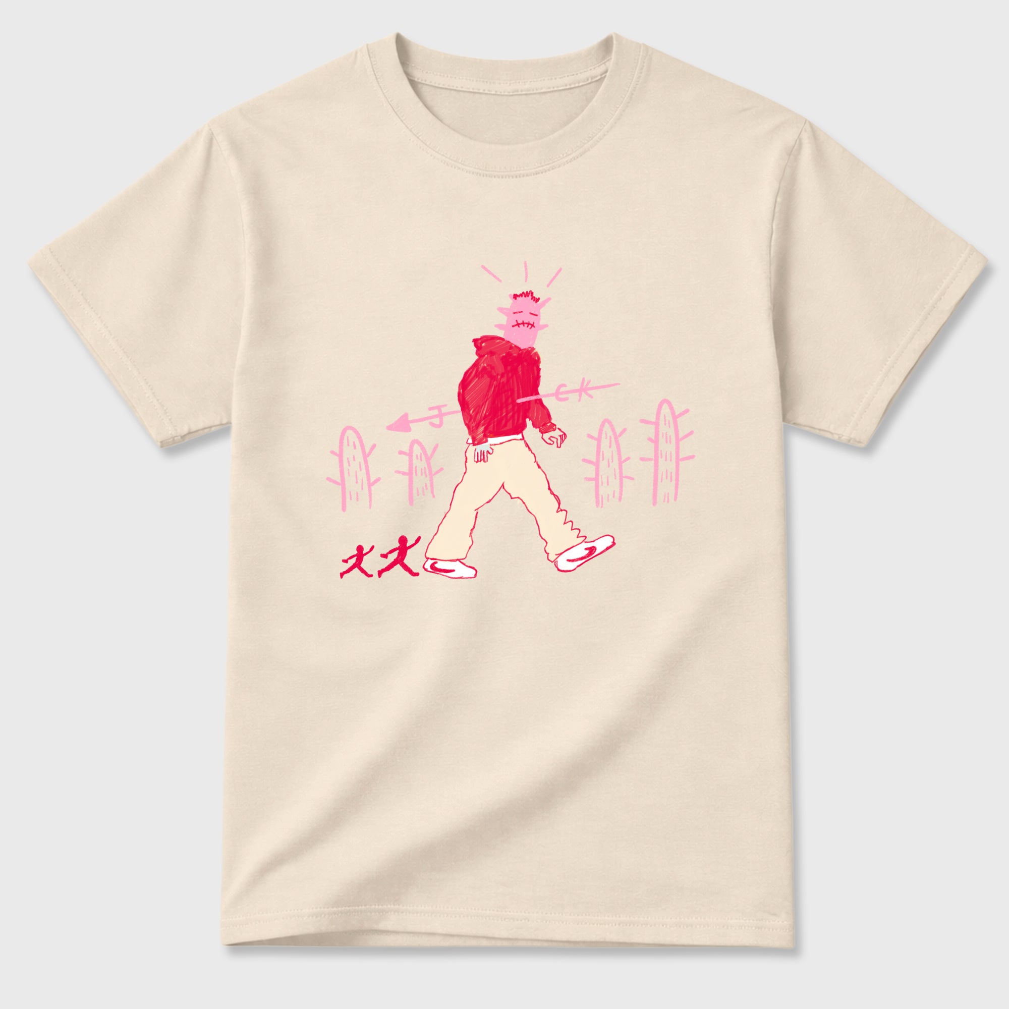Cactus Man Graphic T-Shirt sneaker match tee designed for the Air Jordan 1 Travis Scott Tropical Pink, featuring coordinated color options for a perfect streetwear match. Natural 2 shirt.