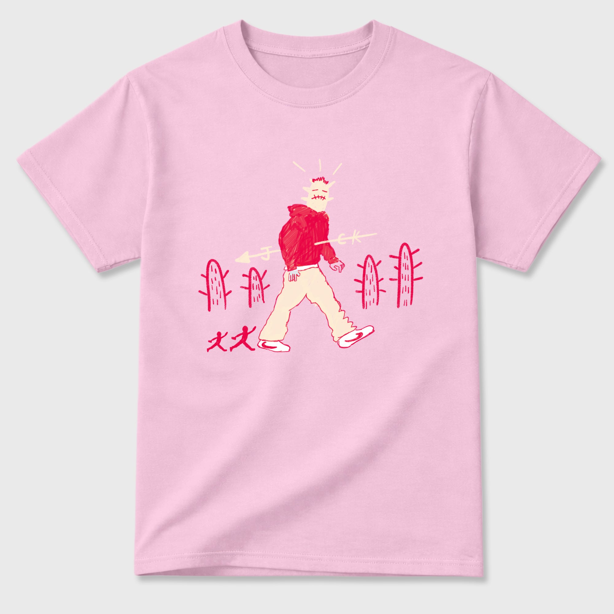 Cactus Man Graphic T-Shirt sneaker match tee designed for the Air Jordan 1 Travis Scott Tropical Pink, featuring coordinated color options for a perfect streetwear match. Pink 2 shirt.