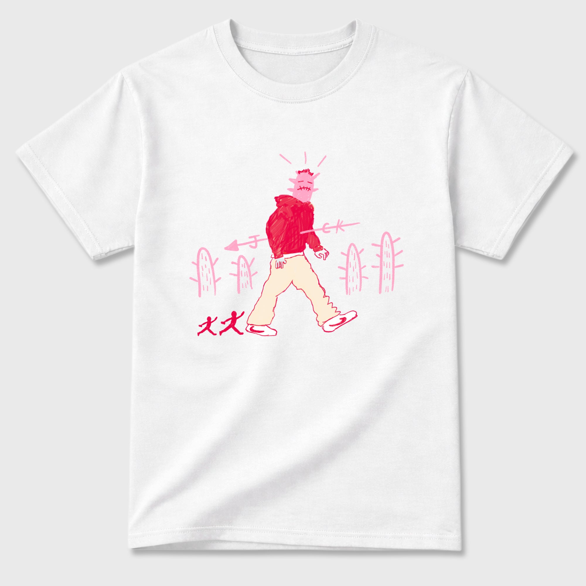 Cactus Man Graphic T-Shirt sneaker match tee designed for the Air Jordan 1 Travis Scott Tropical Pink, featuring coordinated color options for a perfect streetwear match. White 2 shirt.