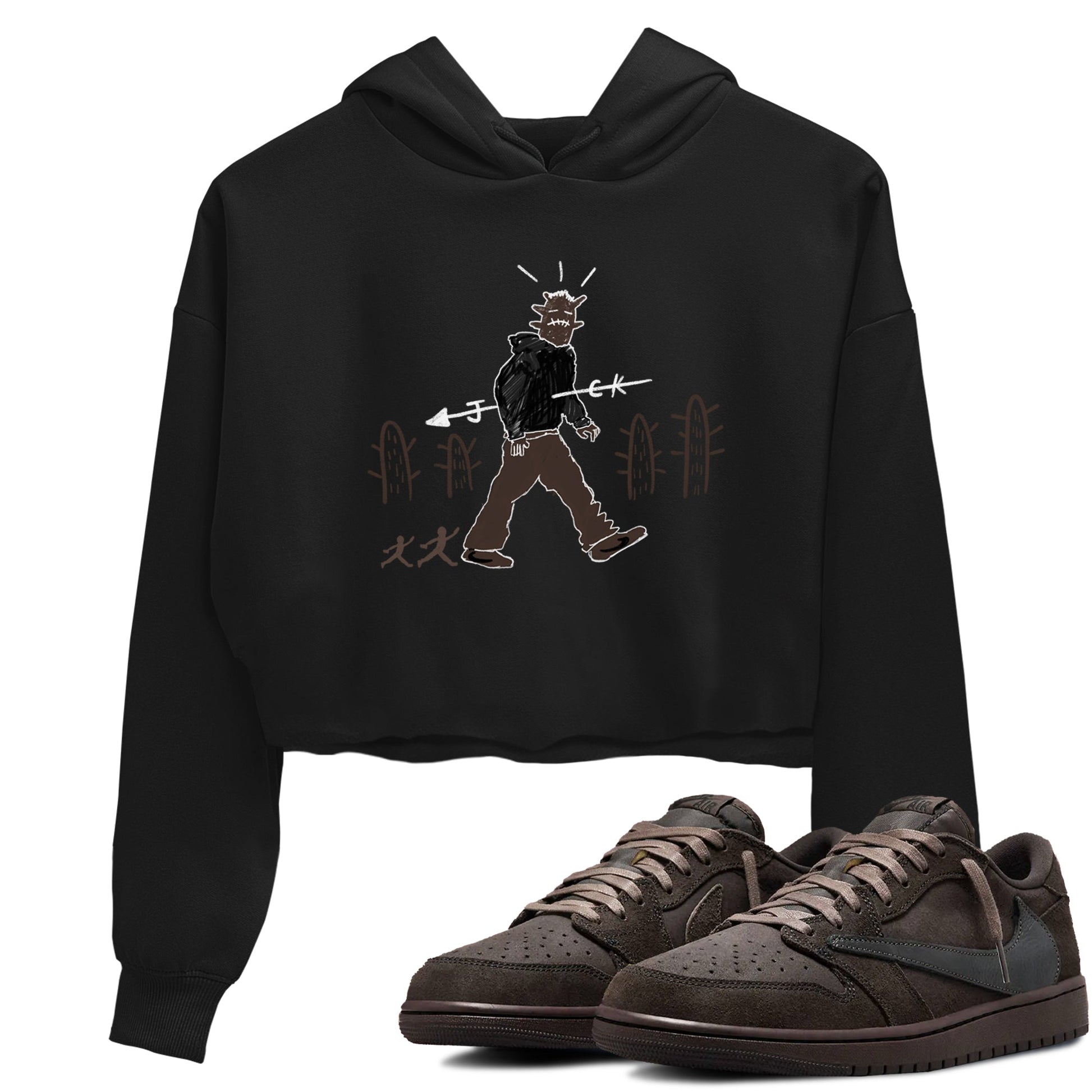 1s Travis Scott Velvet Brown shirts to match jordans Cactus Man best t shirts to wear with jordans Travis Scott x Air Jordan 1 Low OG Velvet Brown match shoes to clothes SNRT Sneaker Tees unisex cotton Black 1 crop tee