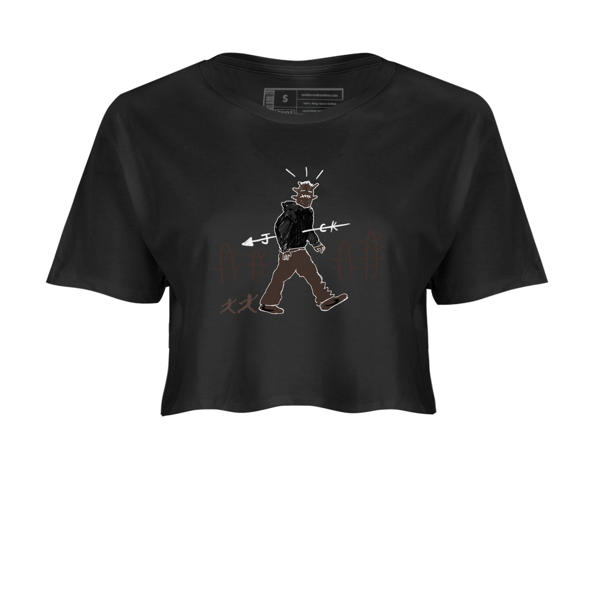 1s Travis Scott Velvet Brown shirts to match jordans Cactus Man best t shirts to wear with jordans Travis Scott x Air Jordan 1 Low OG Velvet Brown match shoes to clothes SNRT Sneaker Tees unisex cotton Black 2 crop tee