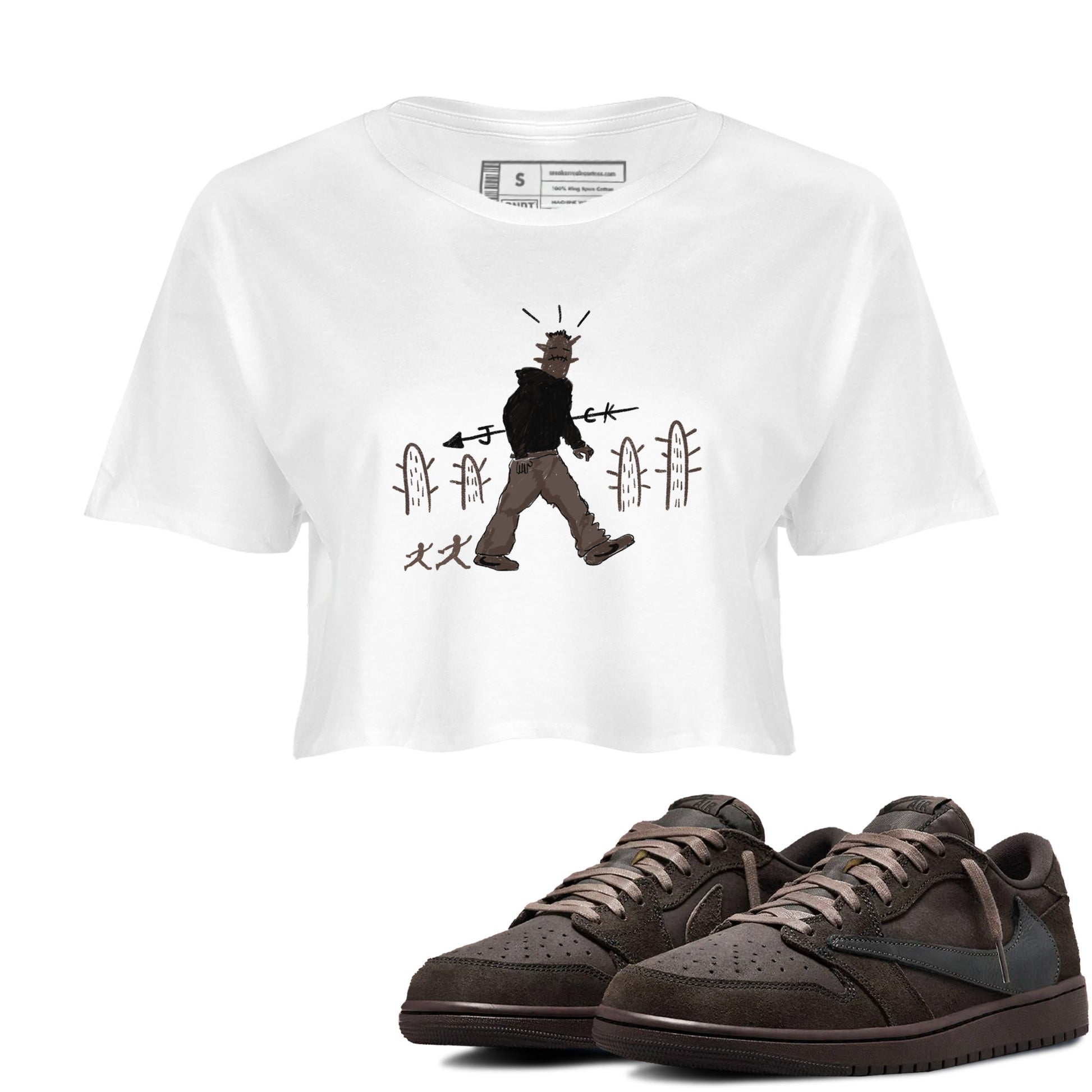 1s Travis Scott Velvet Brown shirts to match jordans Cactus Man best t shirts to wear with jordans Travis Scott x Air Jordan 1 Low OG Velvet Brown match shoes to clothes SNRT Sneaker Tees unisex cotton White 1 crop tee