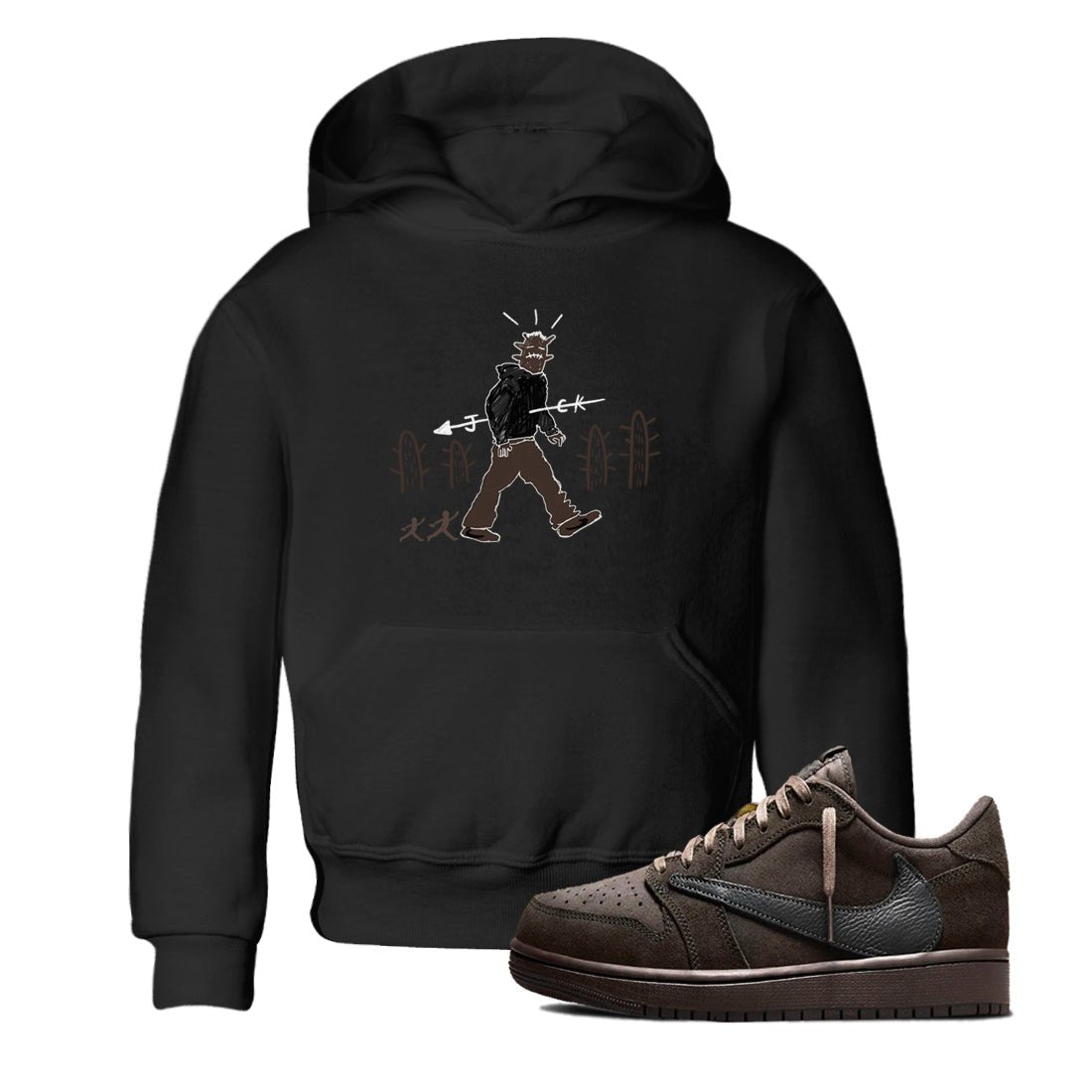 1s Travis Scott Velvet Brown shirts to match jordans Cactus Man best t shirts to wear with jordans Travis Scott x Air Jordan 1 Low OG Velvet Brown match shoes to clothes SNRT Sneaker Tees Youth Baby Black 1 tee