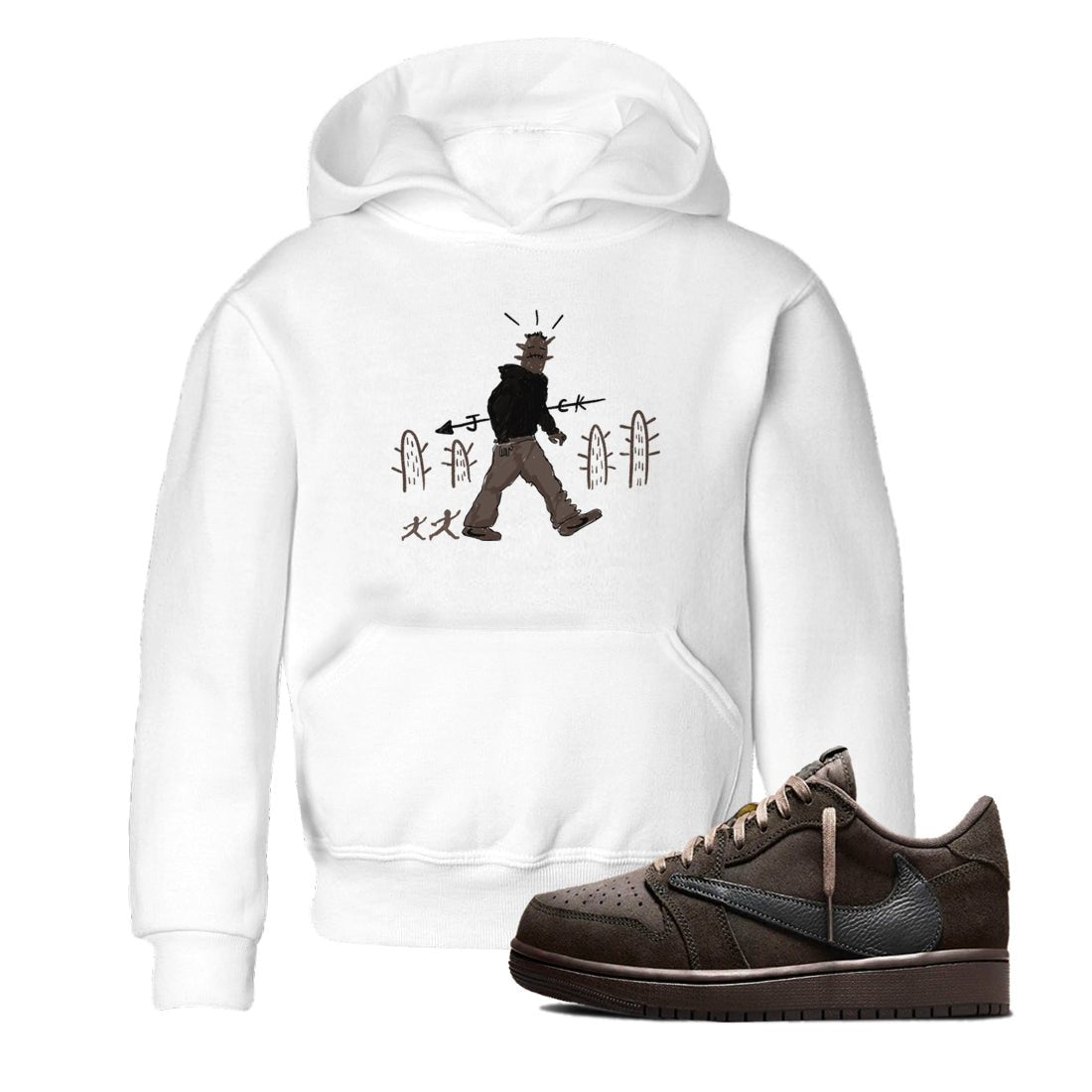 1s Travis Scott Velvet Brown shirts to match jordans Cactus Man best t shirts to wear with jordans Travis Scott x Air Jordan 1 Low OG Velvet Brown match shoes to clothes SNRT Sneaker Tees Youth Baby White 1 tee
