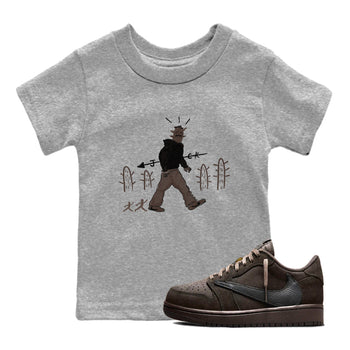 1s Travis Scott Velvet Brown shirts to match jordans Cactus Man best t shirts to wear with jordans Travis Scott x Air Jordan 1 Low OG Velvet Brown match shoes to clothes SNRT Sneaker Tees Youth Baby Heather Grey 1 tee