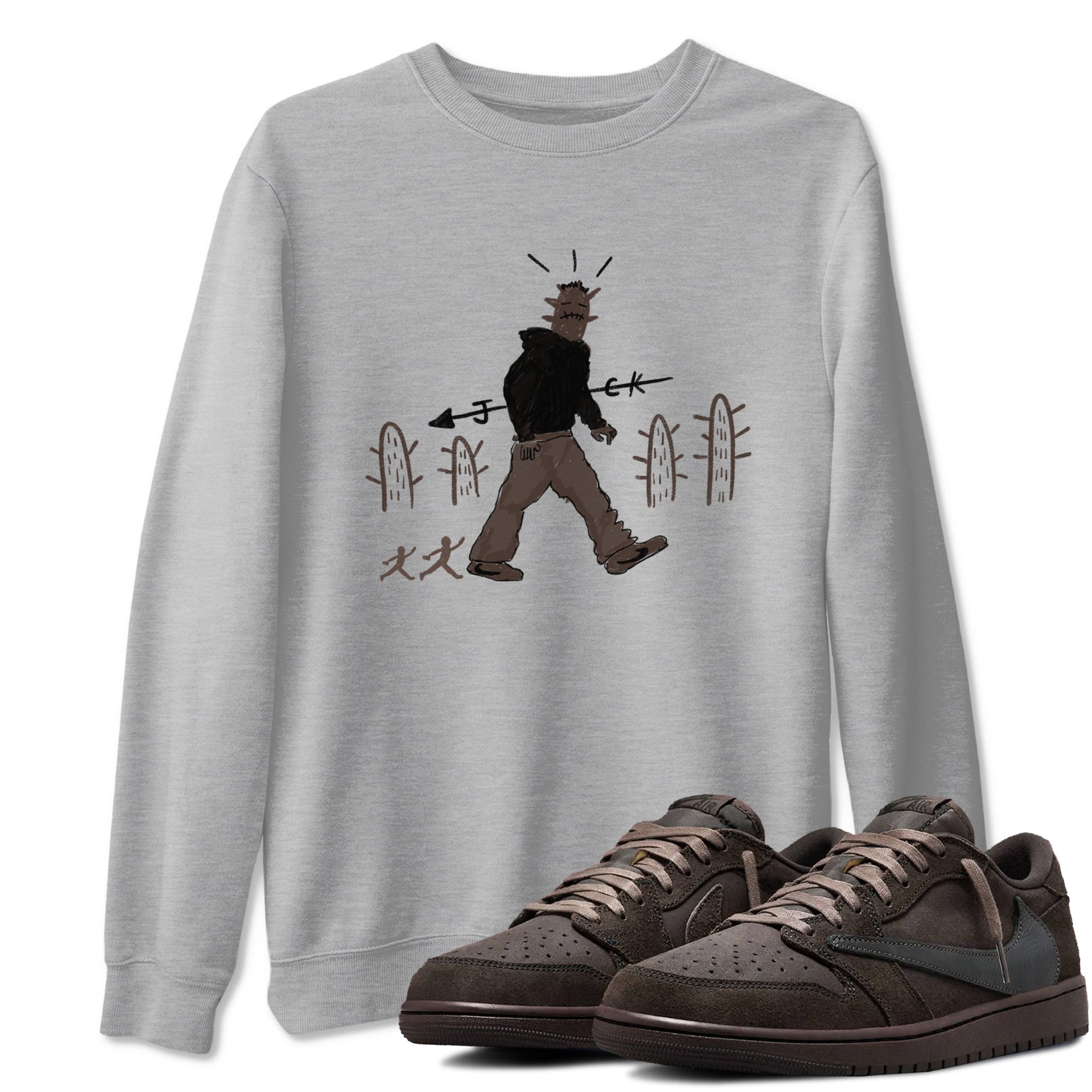 1s Travis Scott Velvet Brown shirts to match jordans Cactus Man best t shirts to wear with jordans Travis Scott x Air Jordan 1 Low OG Velvet Brown match shoes to clothes SNRT Sneaker Tees unisex cotton Heather Grey 1 shirts