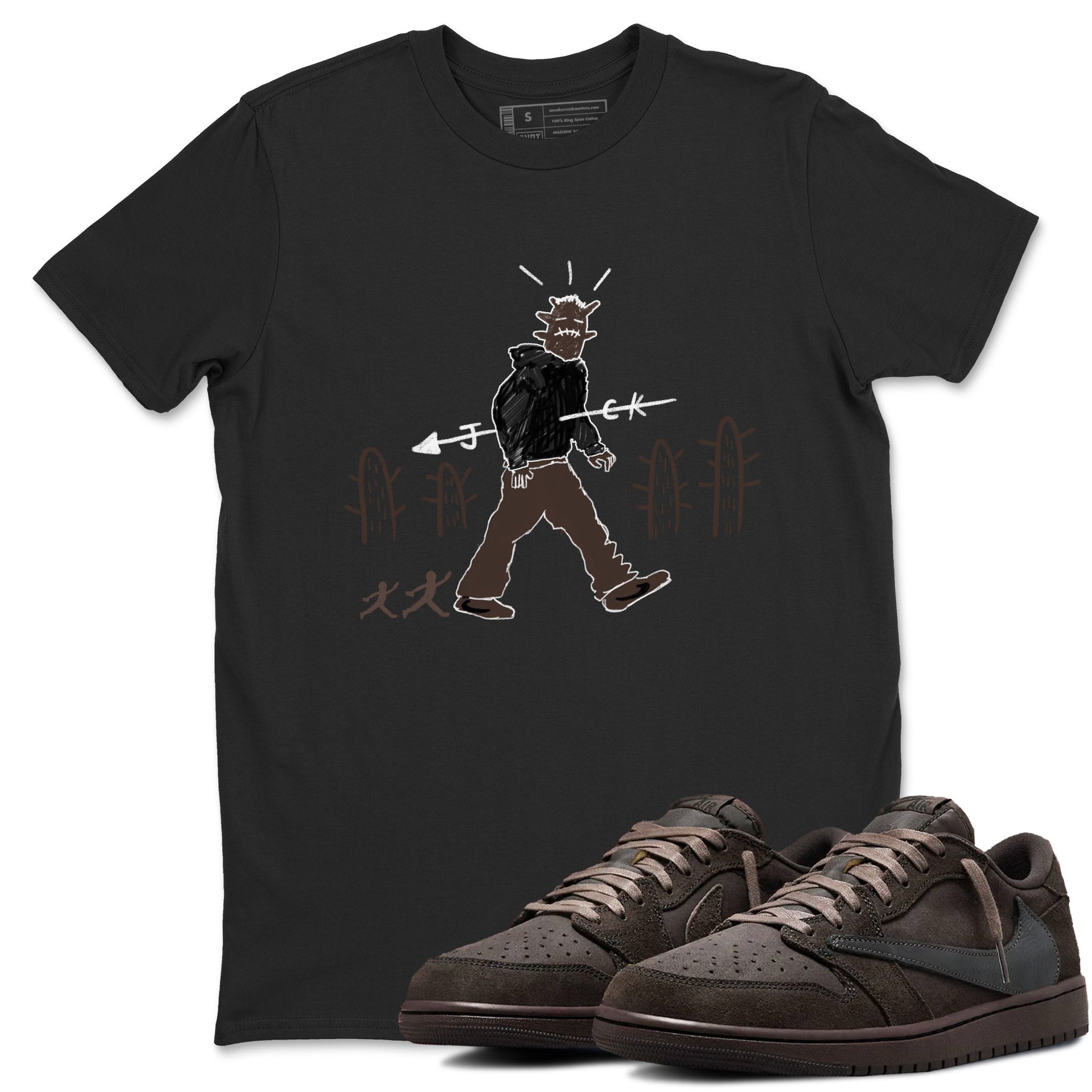 1s Travis Scott Velvet Brown shirts to match jordans Cactus Man best t shirts to wear with jordans Travis Scott x Air Jordan 1 Low OG Velvet Brown match shoes to clothes SNRT Sneaker Tees unisex cotton Black 1 shirts