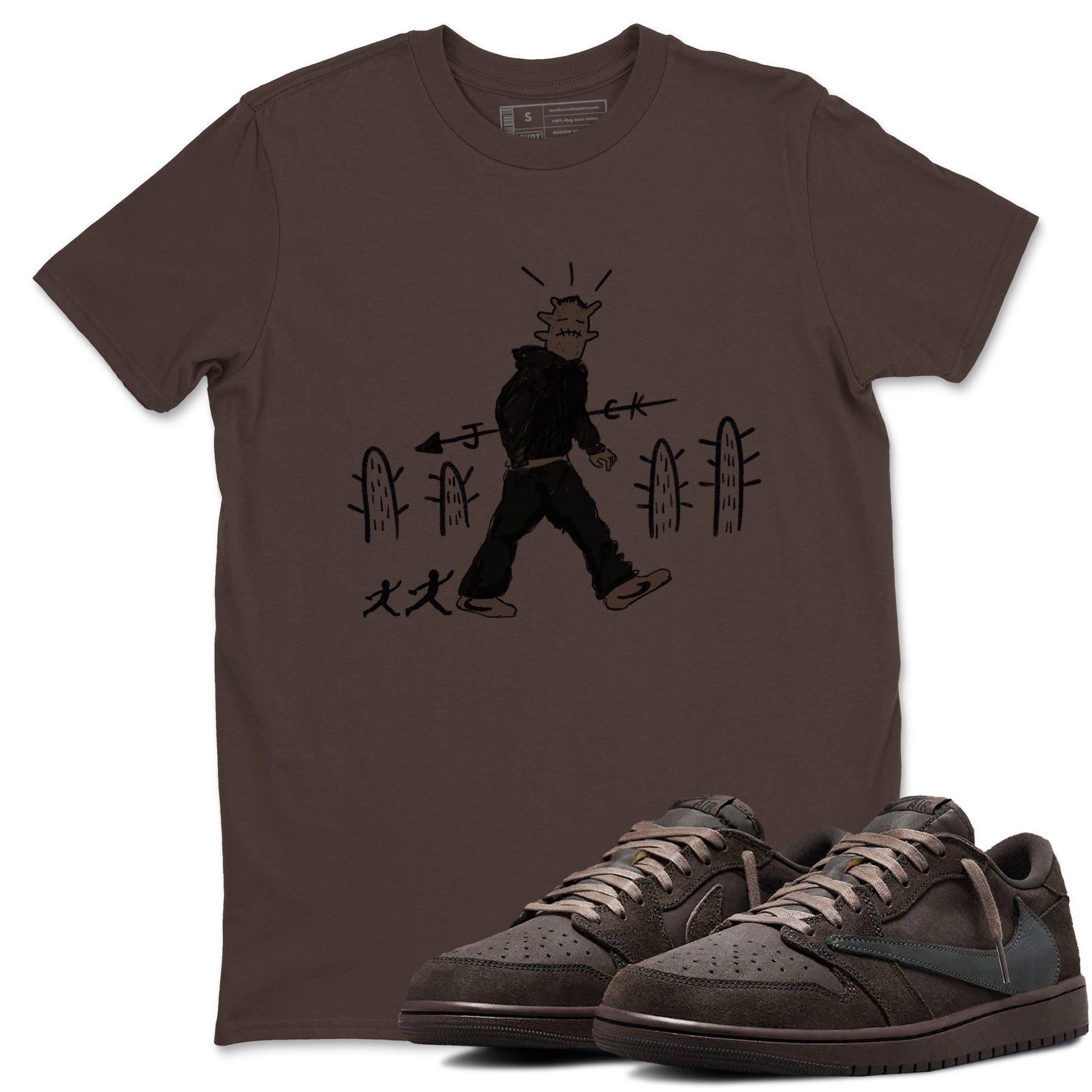 1s Travis Scott Velvet Brown shirts to match jordans Cactus Man best t shirts to wear with jordans Travis Scott x Air Jordan 1 Low OG Velvet Brown match shoes to clothes SNRT Sneaker Tees unisex cotton Dark Chocolate 1 shirts