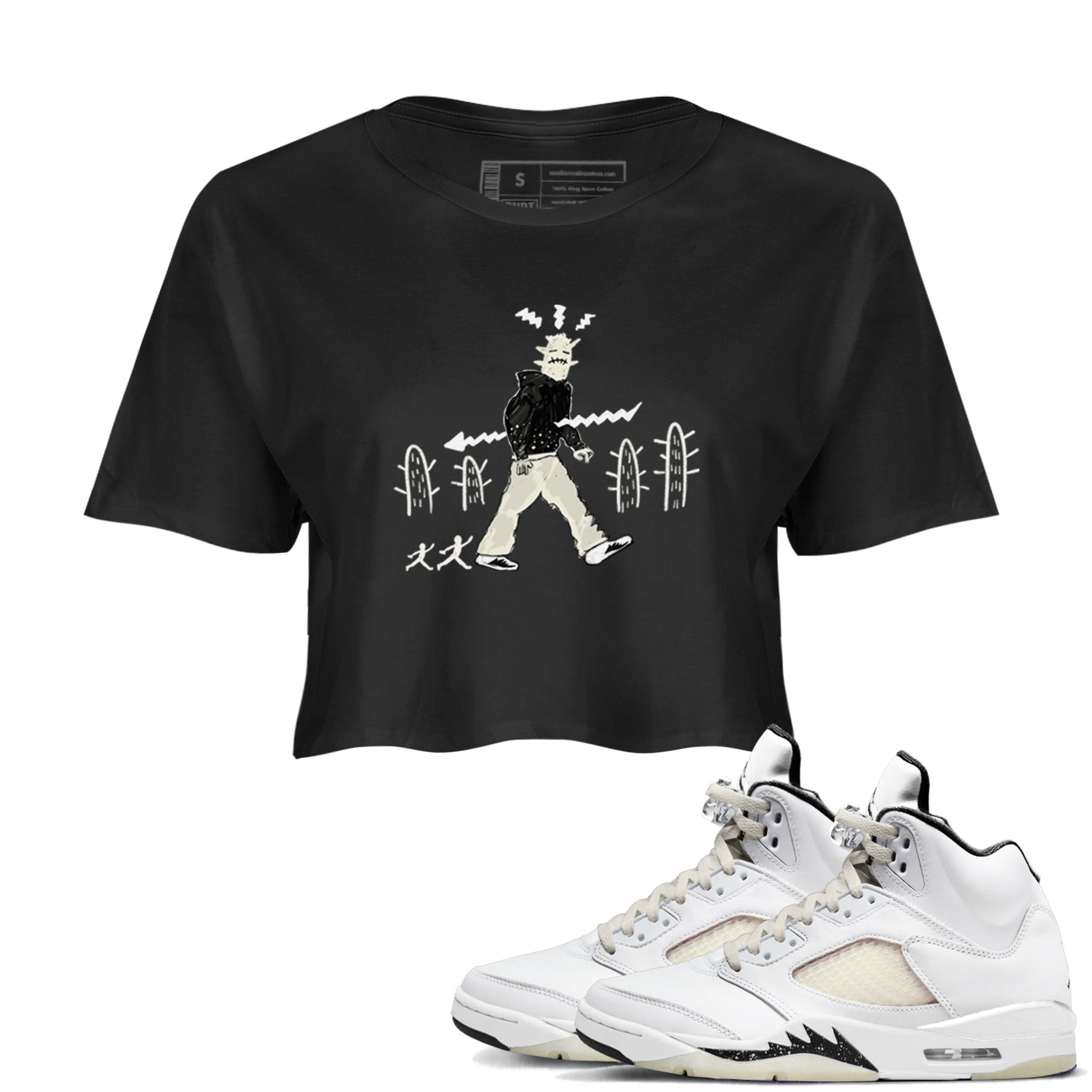 AJ5 Sail shirt to match jordans Cactus Man sneaker tees Air Jordan 5 Sail SNRT Sneaker Release Tees Black 1 crop length shirt