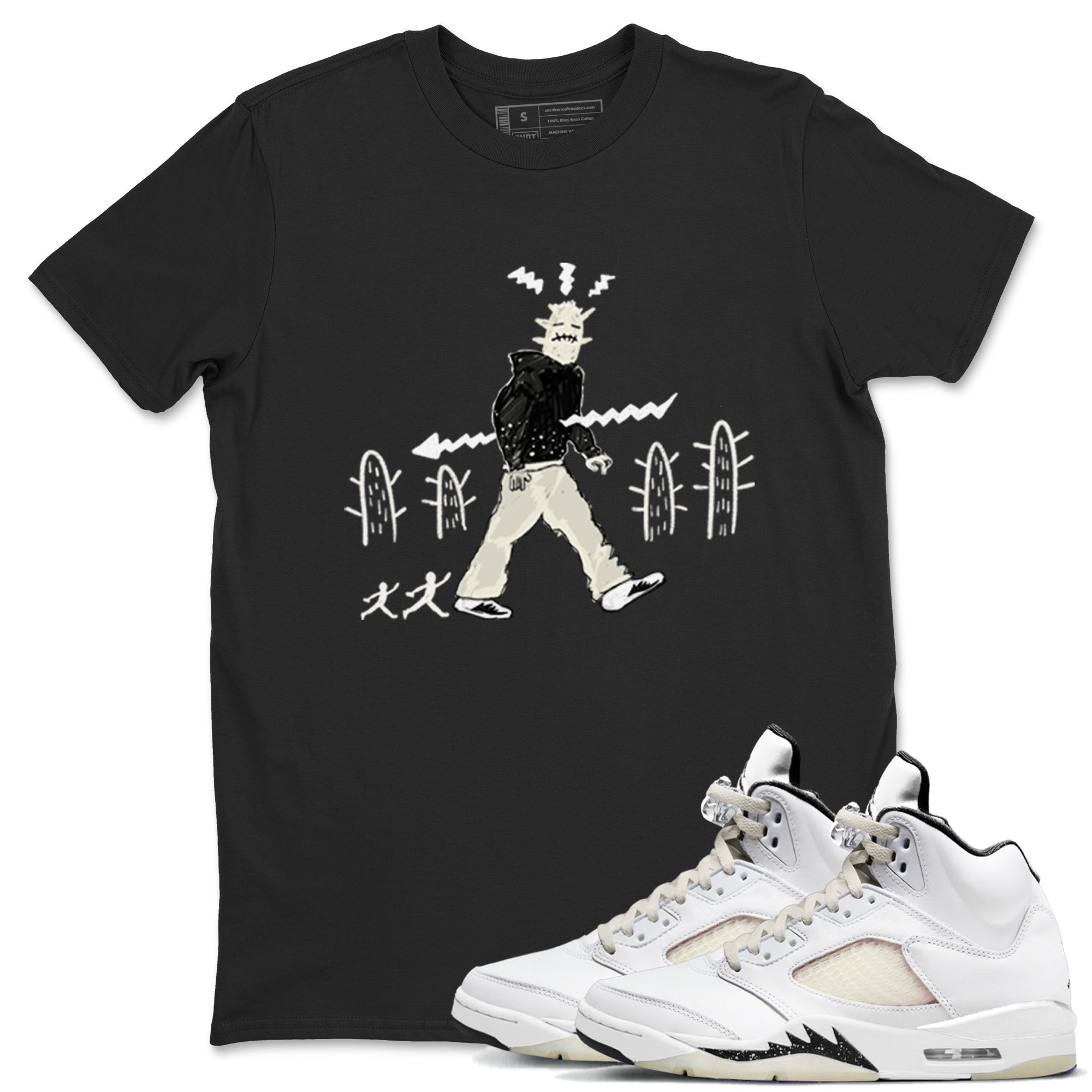 AJ5 Sail shirt to match jordans Cactus Man sneaker tees Air Jordan 5 Sail SNRT Sneaker Release Tees unisex cotton Black 1 crew neck shirt