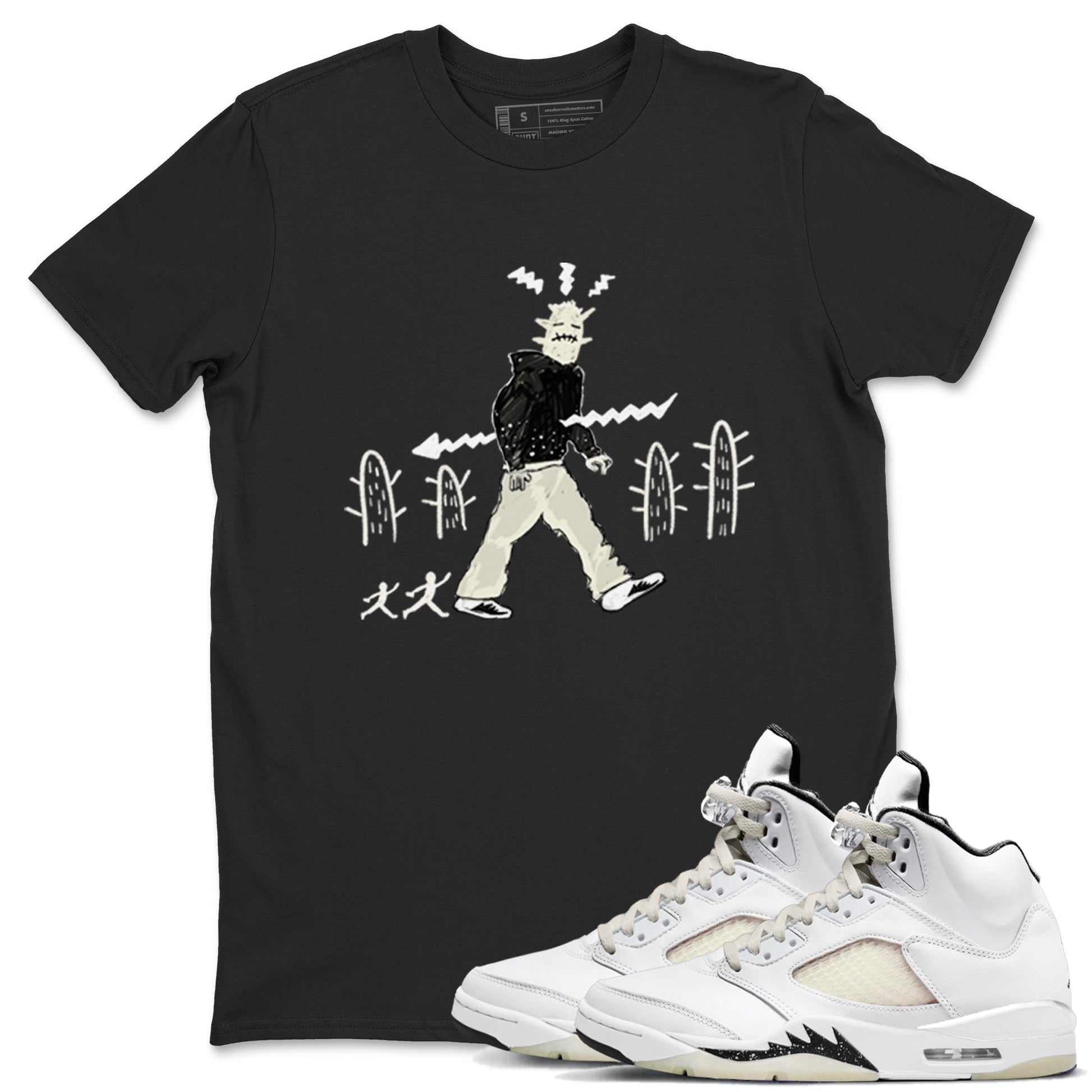 AJ5 Sail shirt to match jordans Cactus Man sneaker tees Air Jordan 5 Sail SNRT Sneaker Release Tees unisex cotton Black 1 crew neck shirt