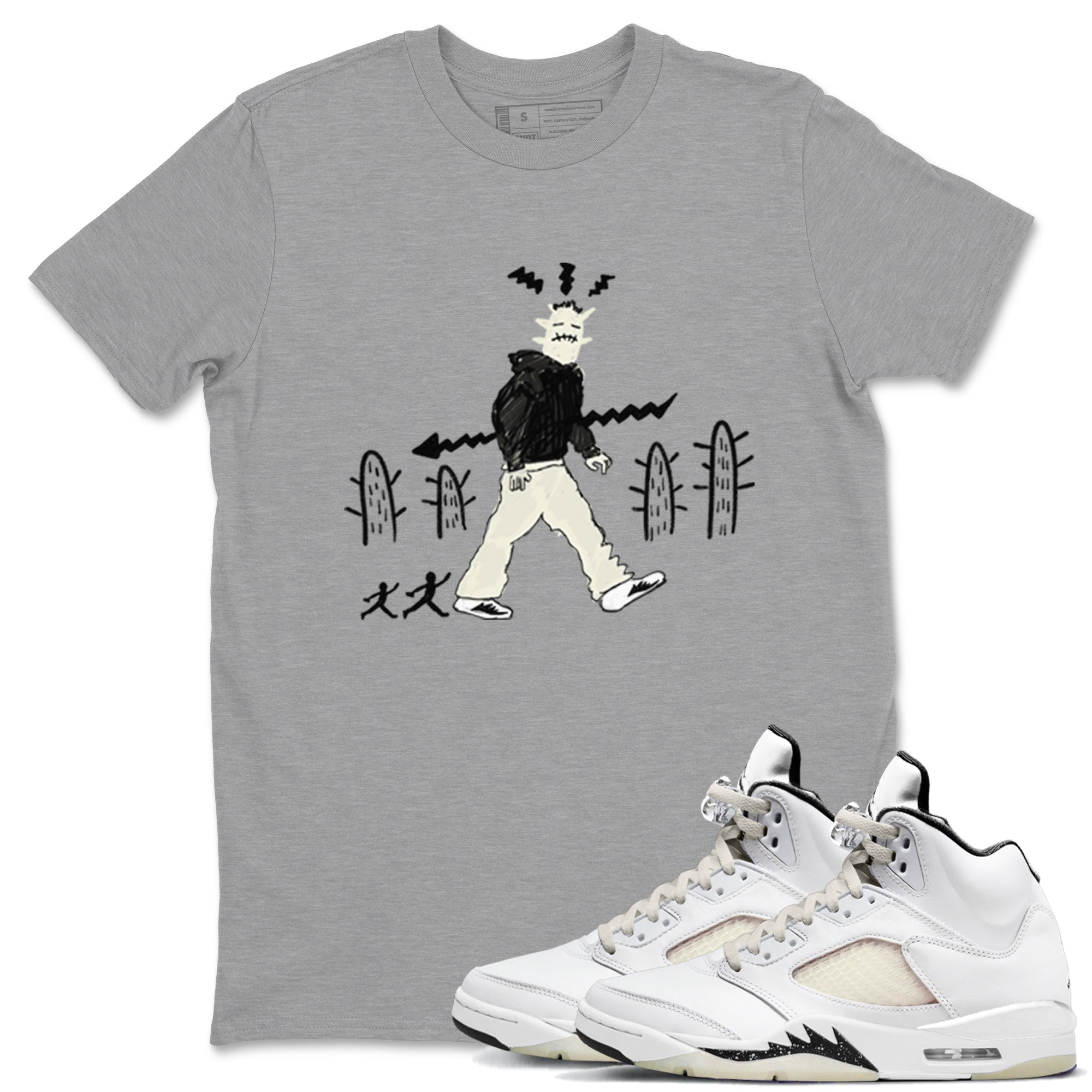 AJ5 Sail shirt to match jordans Cactus Man sneaker tees Air Jordan 5 Sail SNRT Sneaker Release Tees unisex cotton Heather Grey 1 crew neck shirt