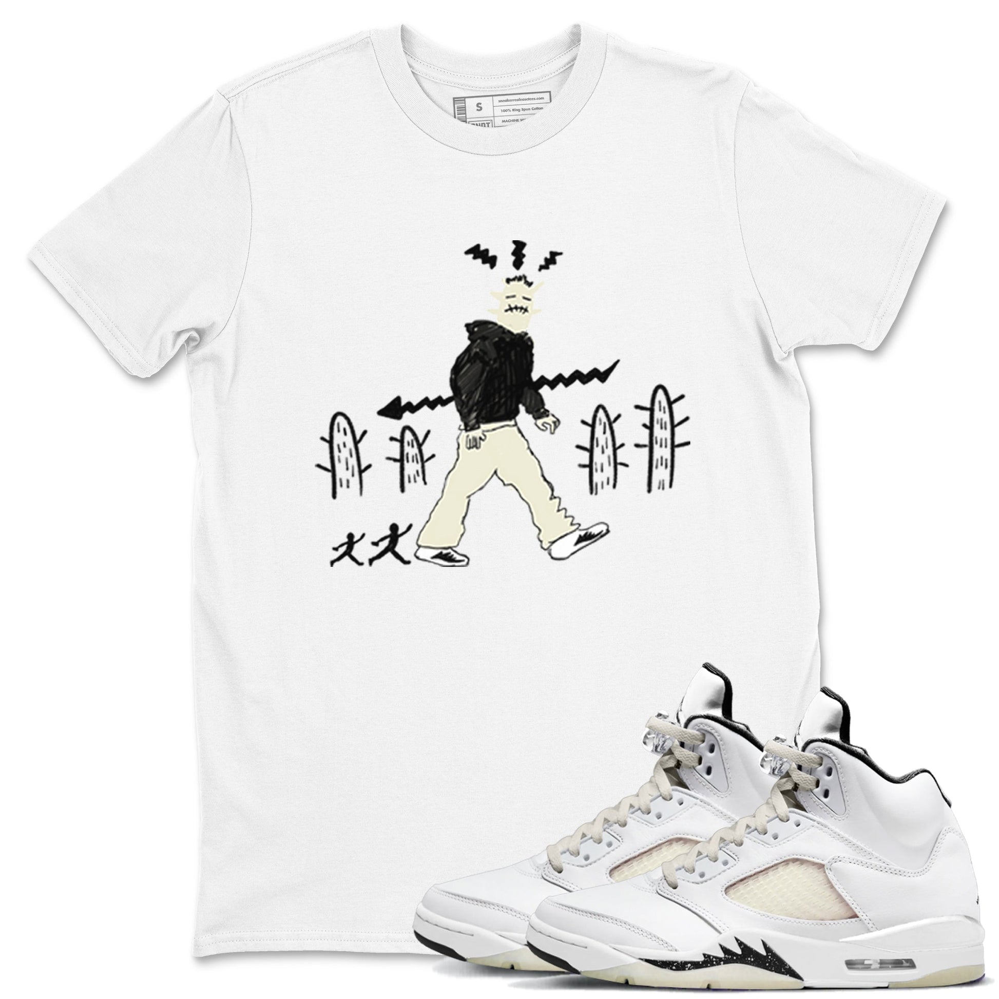 AJ5 Sail shirt to match jordans Cactus Man sneaker tees Air Jordan 5 Sail SNRT Sneaker Release Tees unisex cotton White 1 crew neck shirt