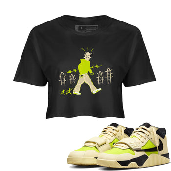 Cactus Man womens crop tee made to vibe with the Jordan Jumpman Jack Travis Scott Bright Cactus sneakers — the perfect match in Black 1.