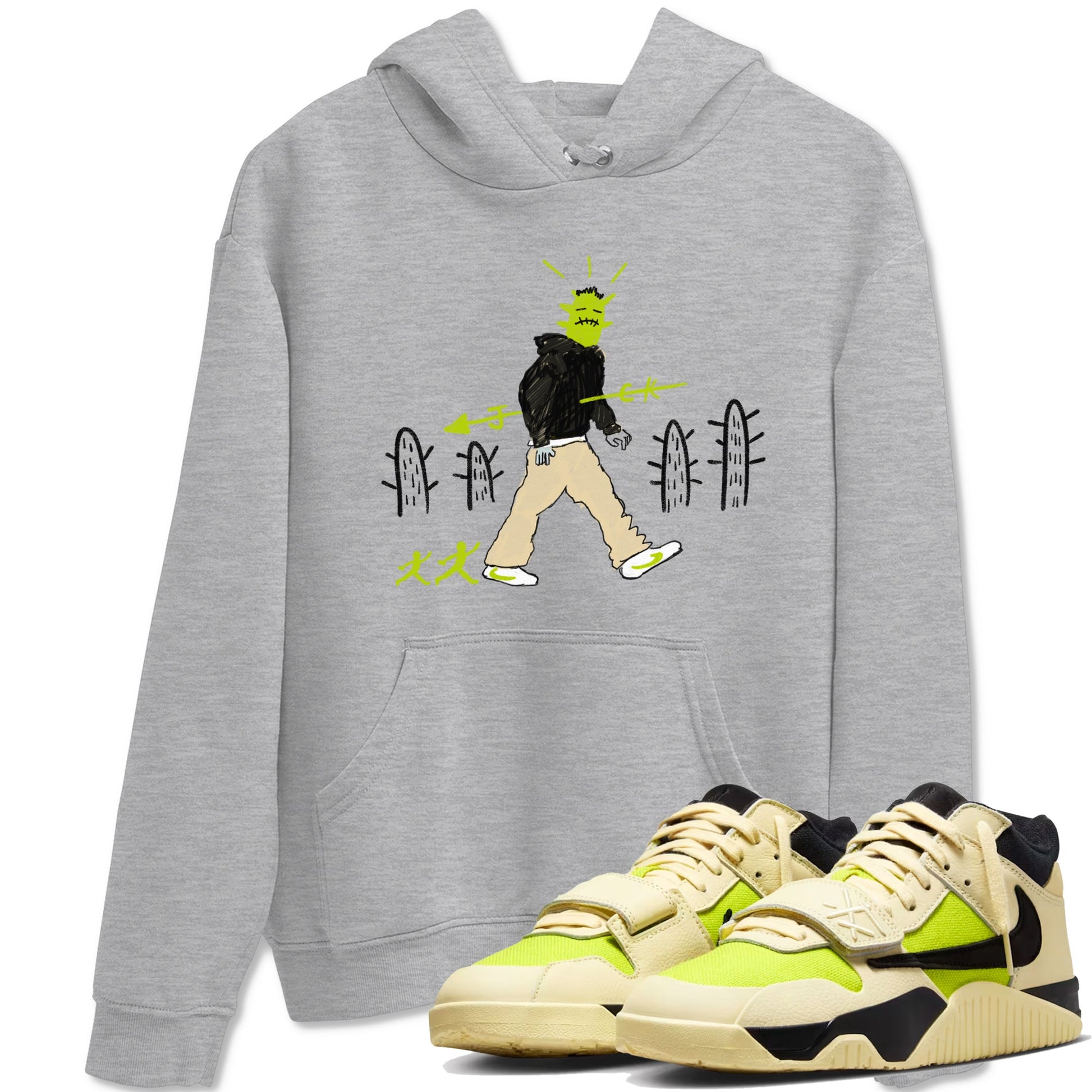 Cactus Man sneaker match t-shirt styled to complete your fit with the Jordan Jumpman Jack Travis Scott Bright Cactus sneakers, shown in Heather Grey 1.