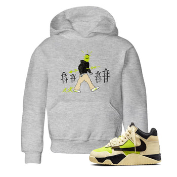 Cactus Man baby and kids t-shirt crafted for little sneakerheads to shine with the Jordan Jumpman Jack Travis Scott Bright Cactus sneakers, displayed in Heather Grey 1.