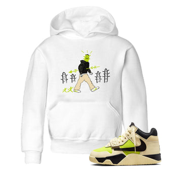 Cactus Man baby and kids t-shirt crafted for little sneakerheads to shine with the Jordan Jumpman Jack Travis Scott Bright Cactus sneakers, displayed in White 1.