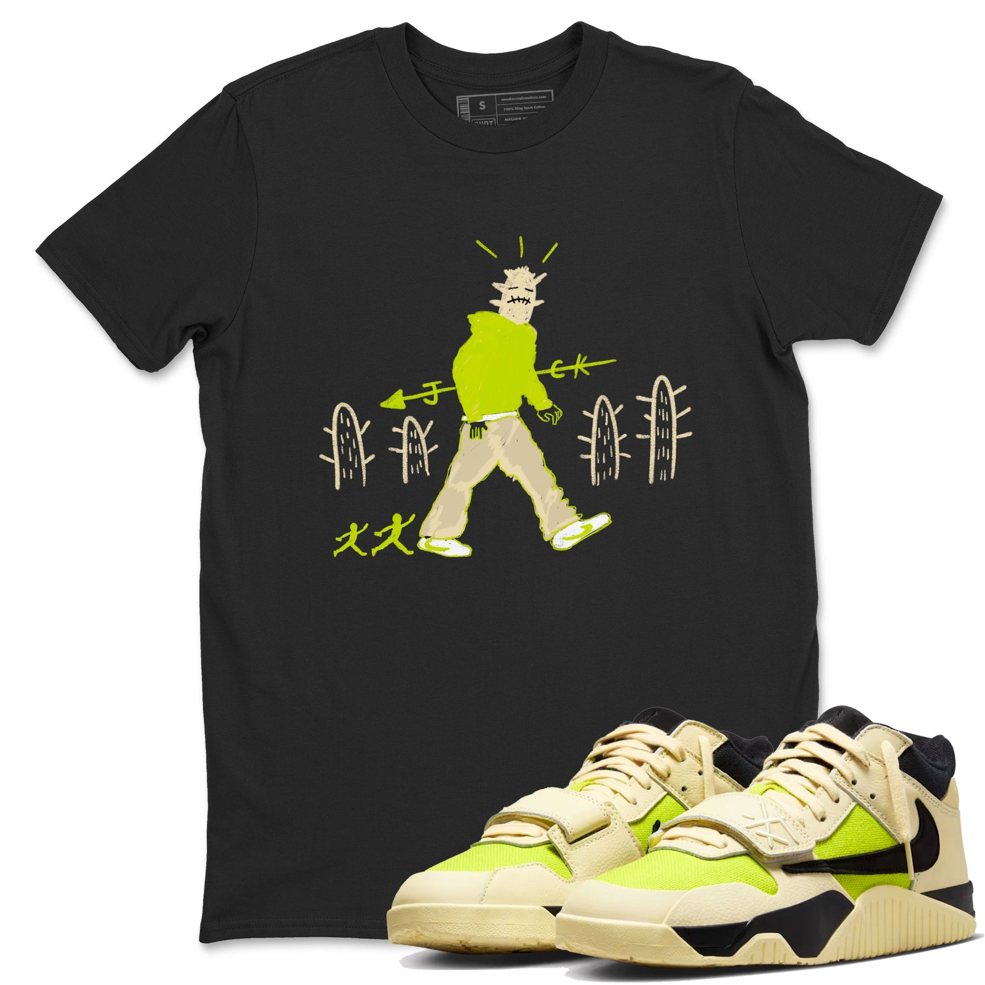 Cactus Man sneaker match t-shirt styled to complete your fit with the Jordan Jumpman Jack Travis Scott Bright Cactus sneakers, shown in Black 1.