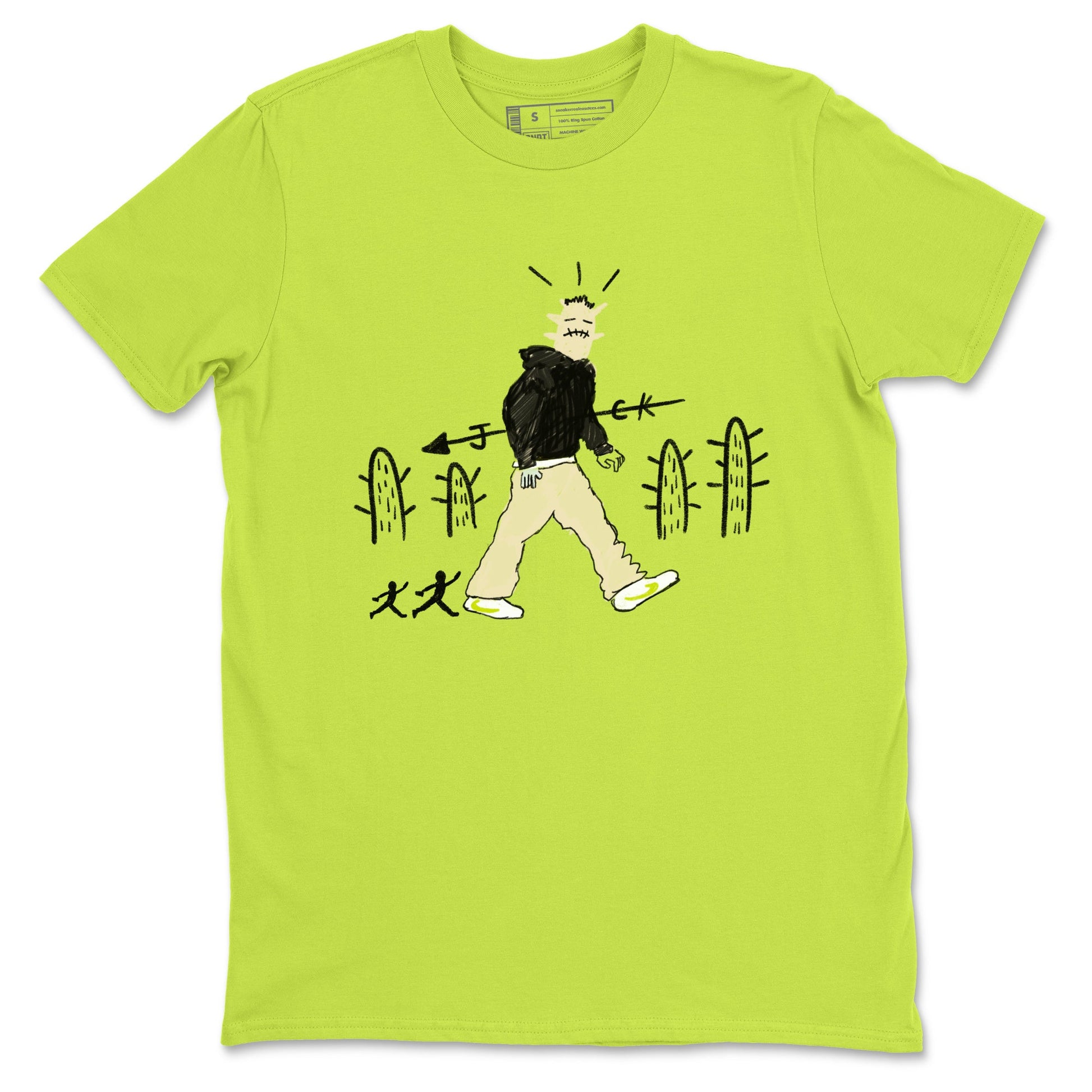 Cactus Man sneaker match t-shirt styled to complete your fit with the Jordan Jumpman Jack Travis Scott Bright Cactus sneakers, shown in Safety Green 2.