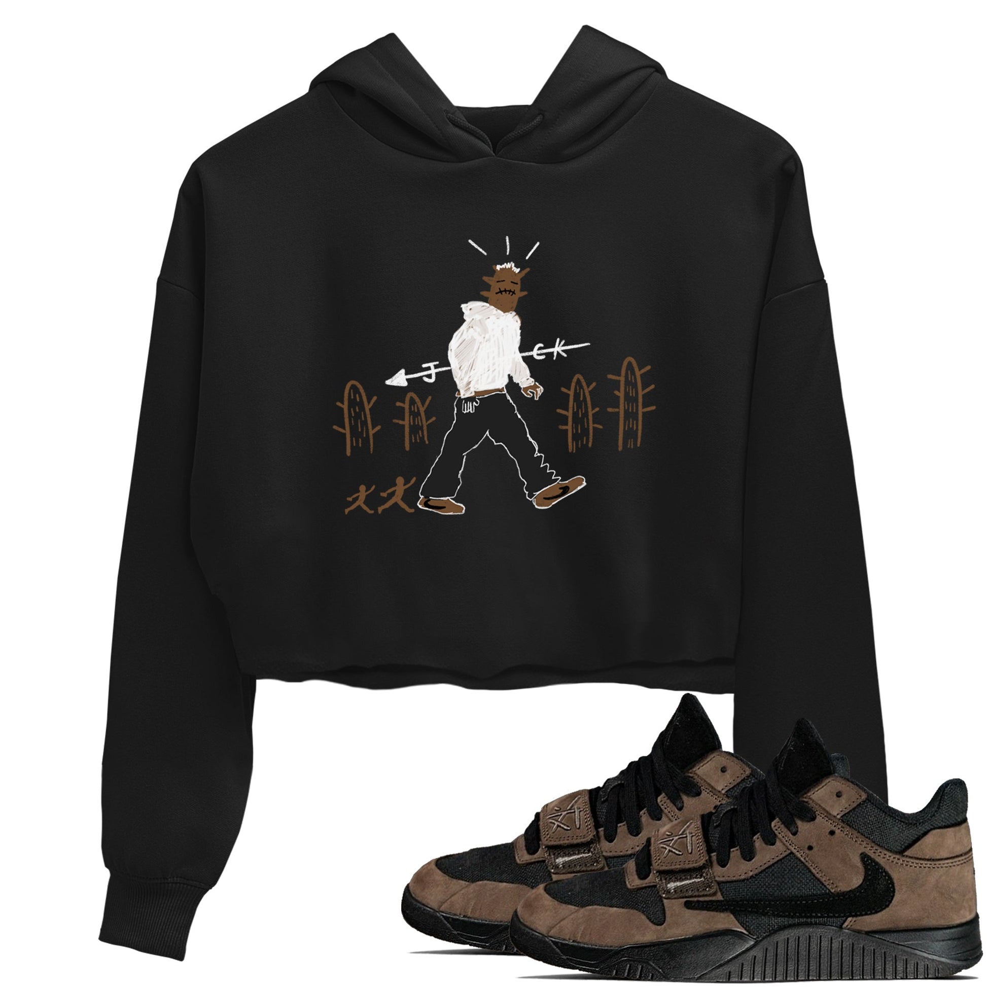 Jordan Jumpman Jack Travis Scott Dark Mocha shirts to match jordans Cactus Man sneaker match tees Jordan Jumpman Jack Travis Scott Dark Mocha match shoes to clothes SNRT Sneaker Tees unisex cotton Black 1 crop tee