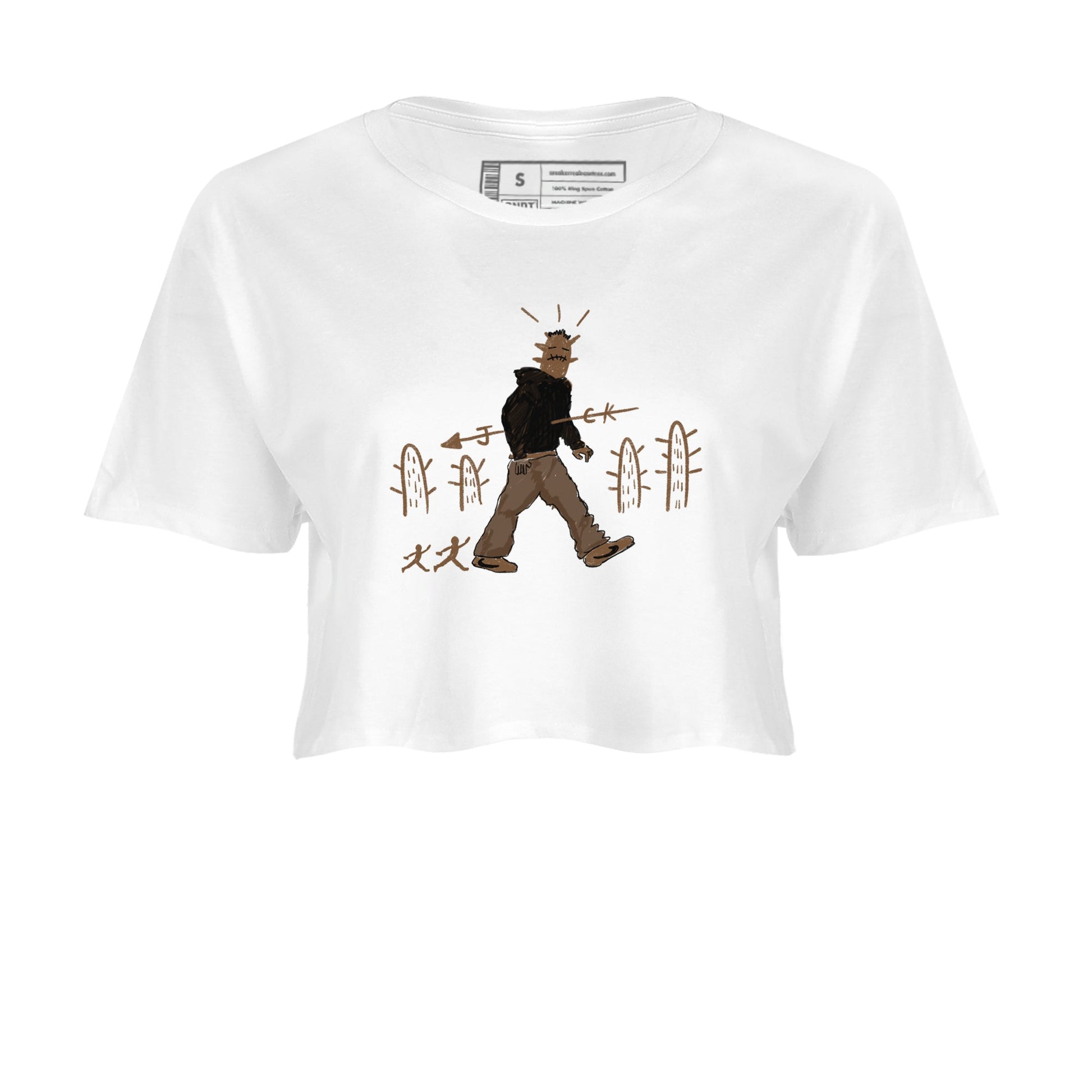 Jordan Jumpman Jack Travis Scott Dark Mocha shirts to match jordans Cactus Man sneaker match tees Jordan Jumpman Jack Travis Scott Dark Mocha match shoes to clothes SNRT Sneaker Tees unisex cotton White 2 crop tee